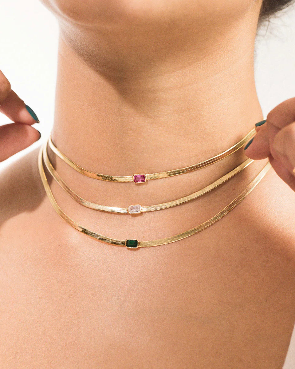 Herringbone Chain Stone Necklace