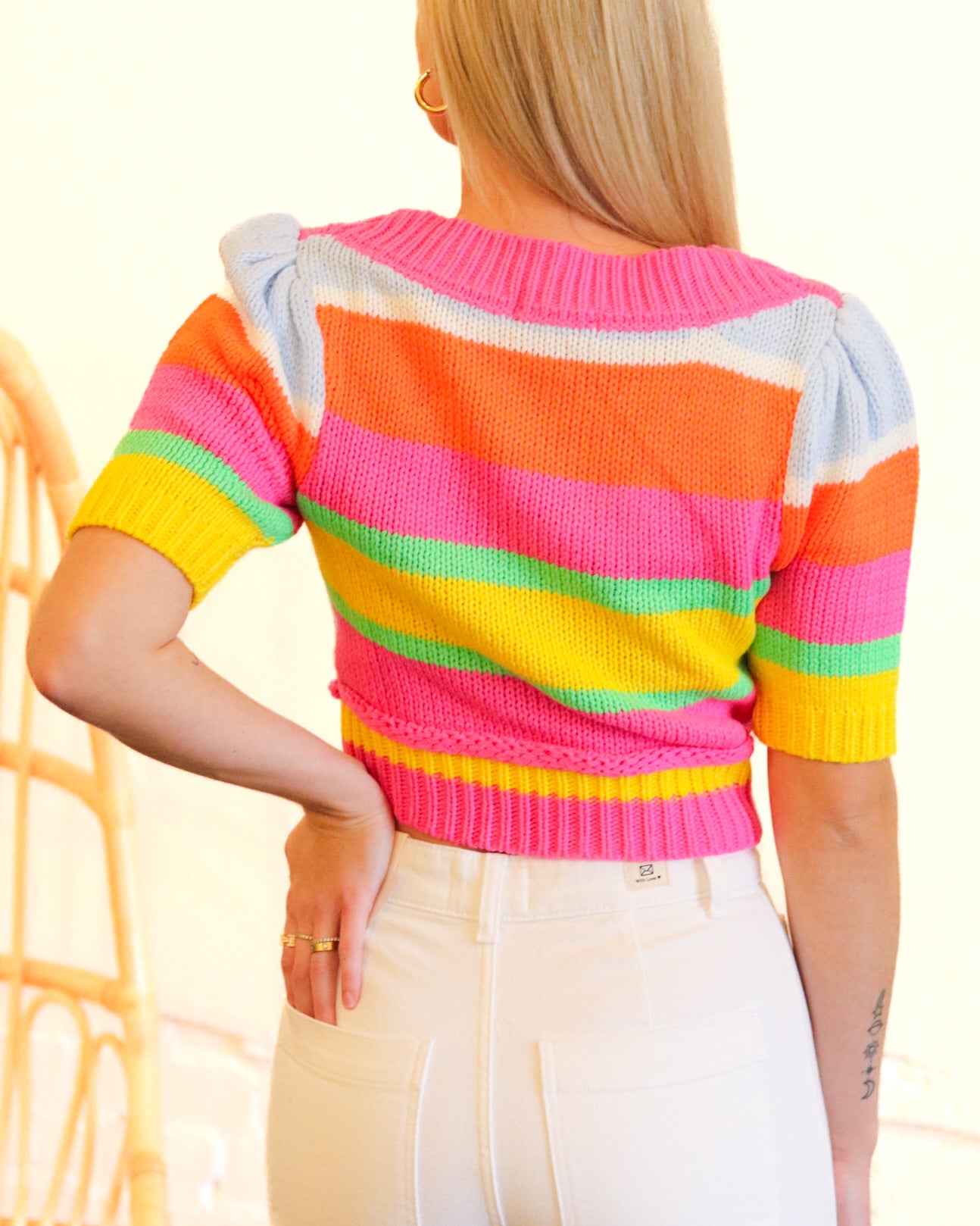 Pink & Orange Stripe Knit Top