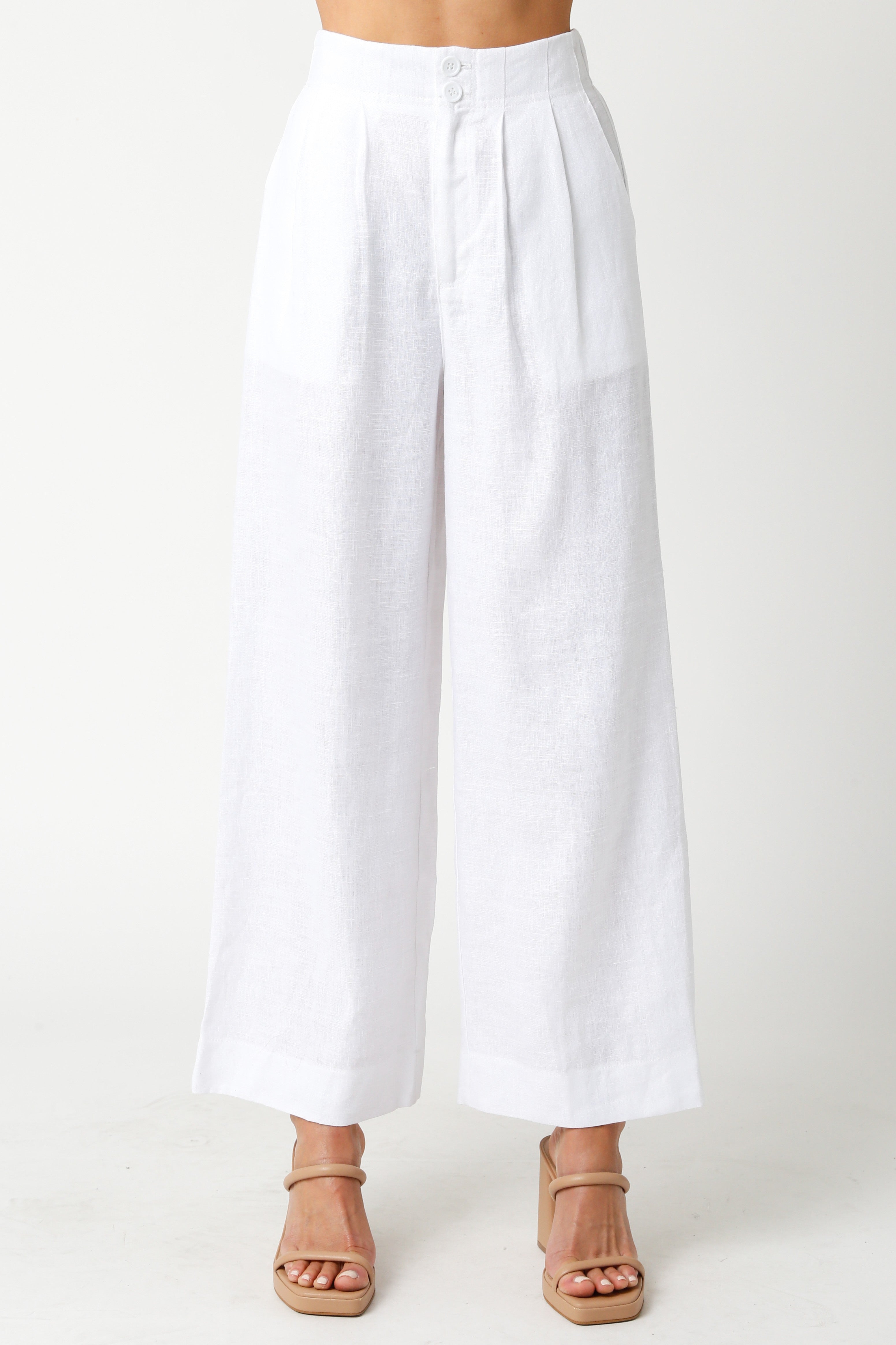 White wide-leg pants on a white background