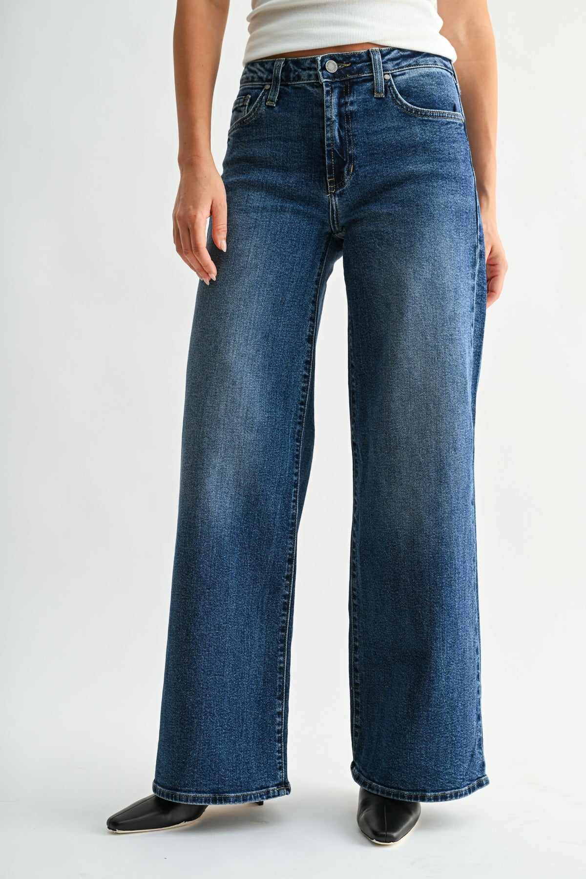 dark wash wide leg jeans