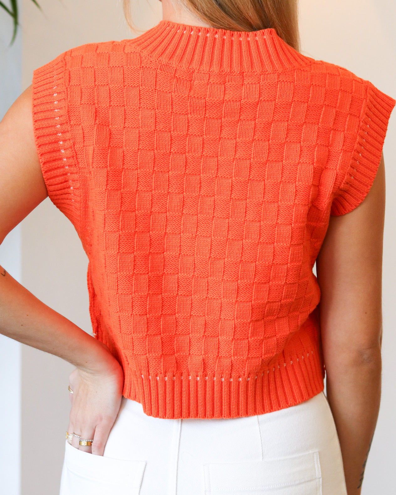 Sunkist Checkered V Neck Sweater Vest