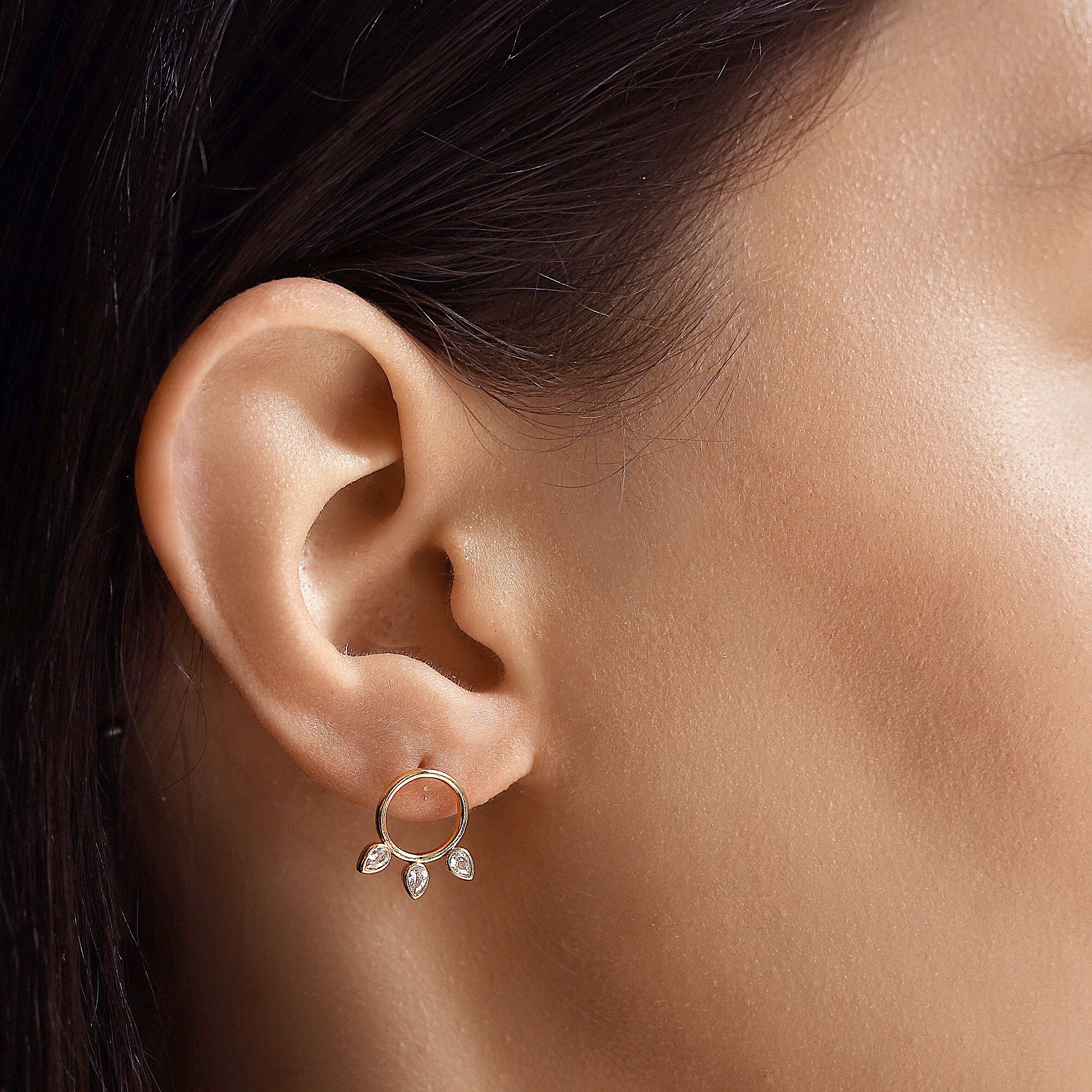 Gold Tear Shape CZ Stud