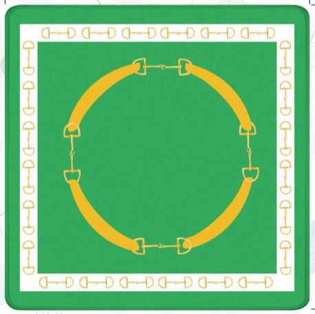 green horsebit mahjong mat with yellow accents