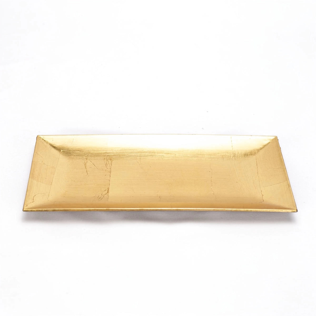A rectangular gold ceramic plate with a textured, metallic finish, photographed from a top-down perspective on a clean white background.