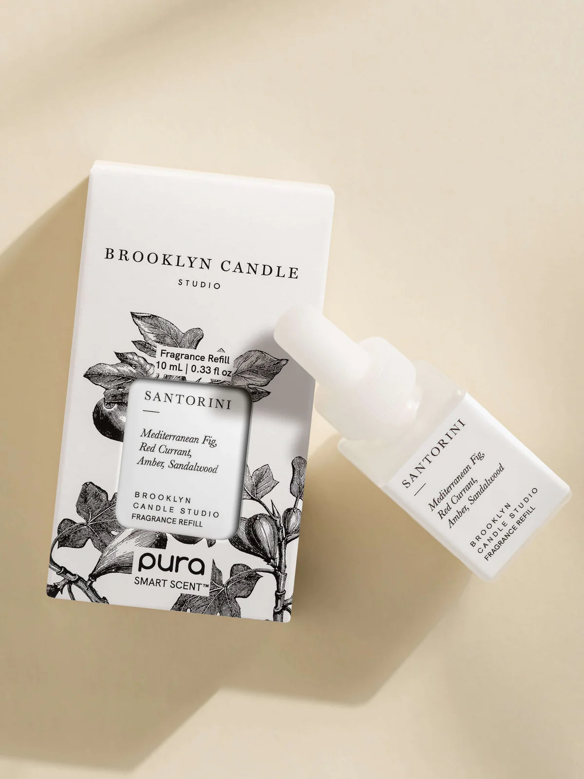 Brooklyn Candle Studio Pura Santorini candle refill on a beige background