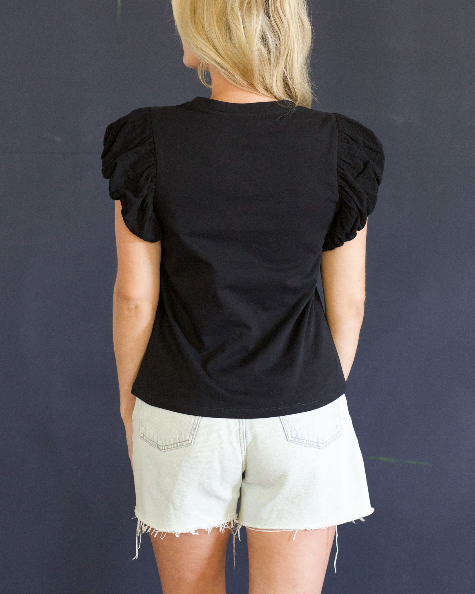 Mixed Media Ruffle Sleeve Top