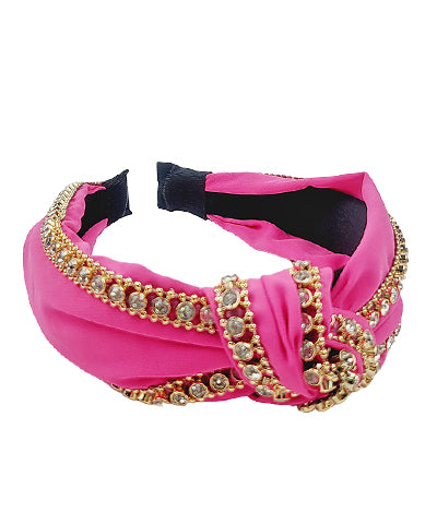 Fuchsia Rhinestone Lined Knotted Headband