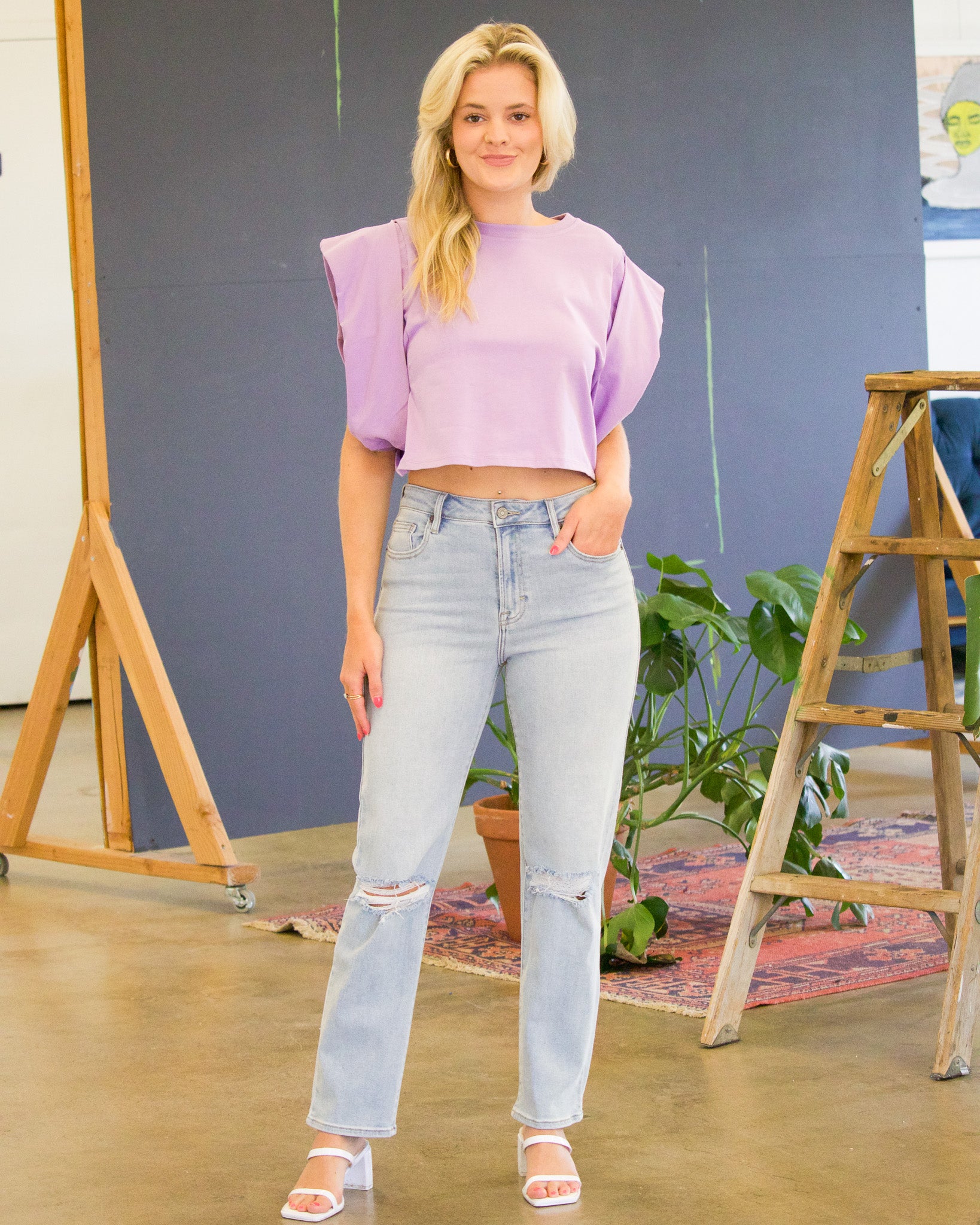 Drop Shoulder Cropped Blouse