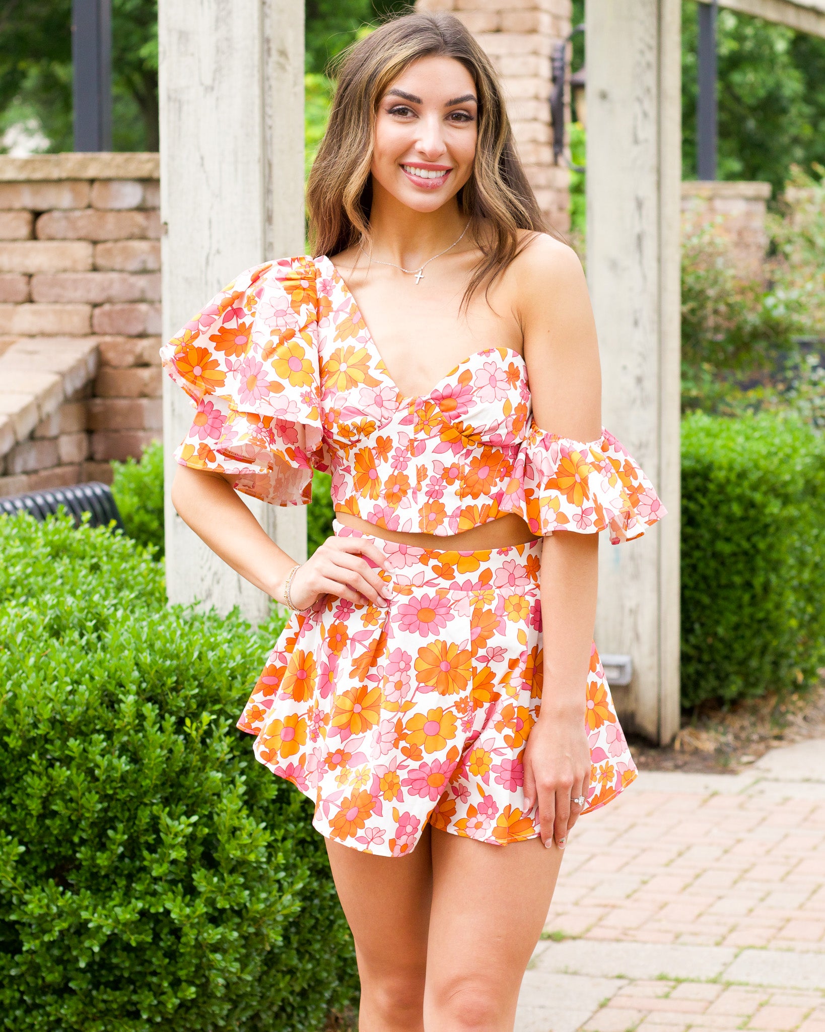 Flower Print One Shoulder Crop