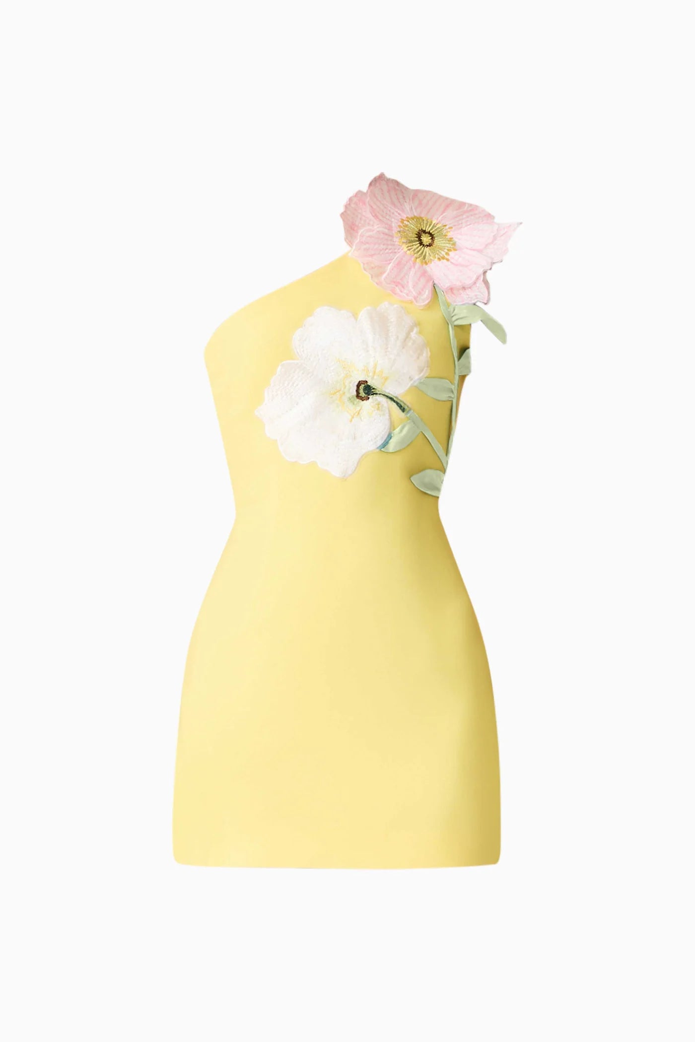 Yellow dress with floral design on a white background