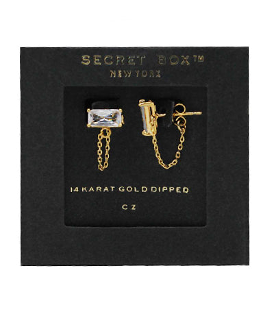 CZ Baguette & Chain Peekaboo Studs