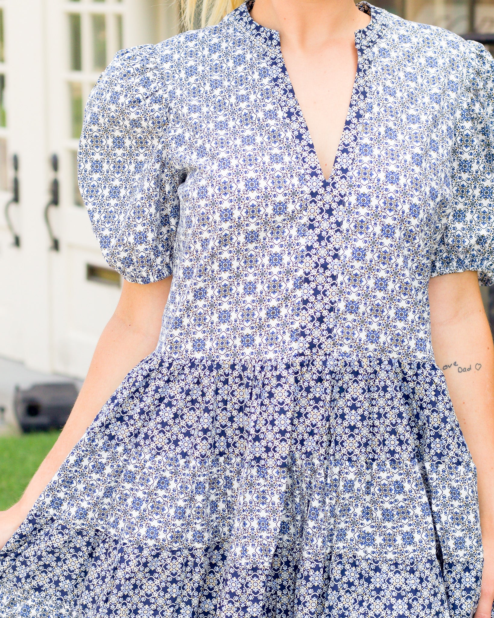 Navy Printed Mini Dress