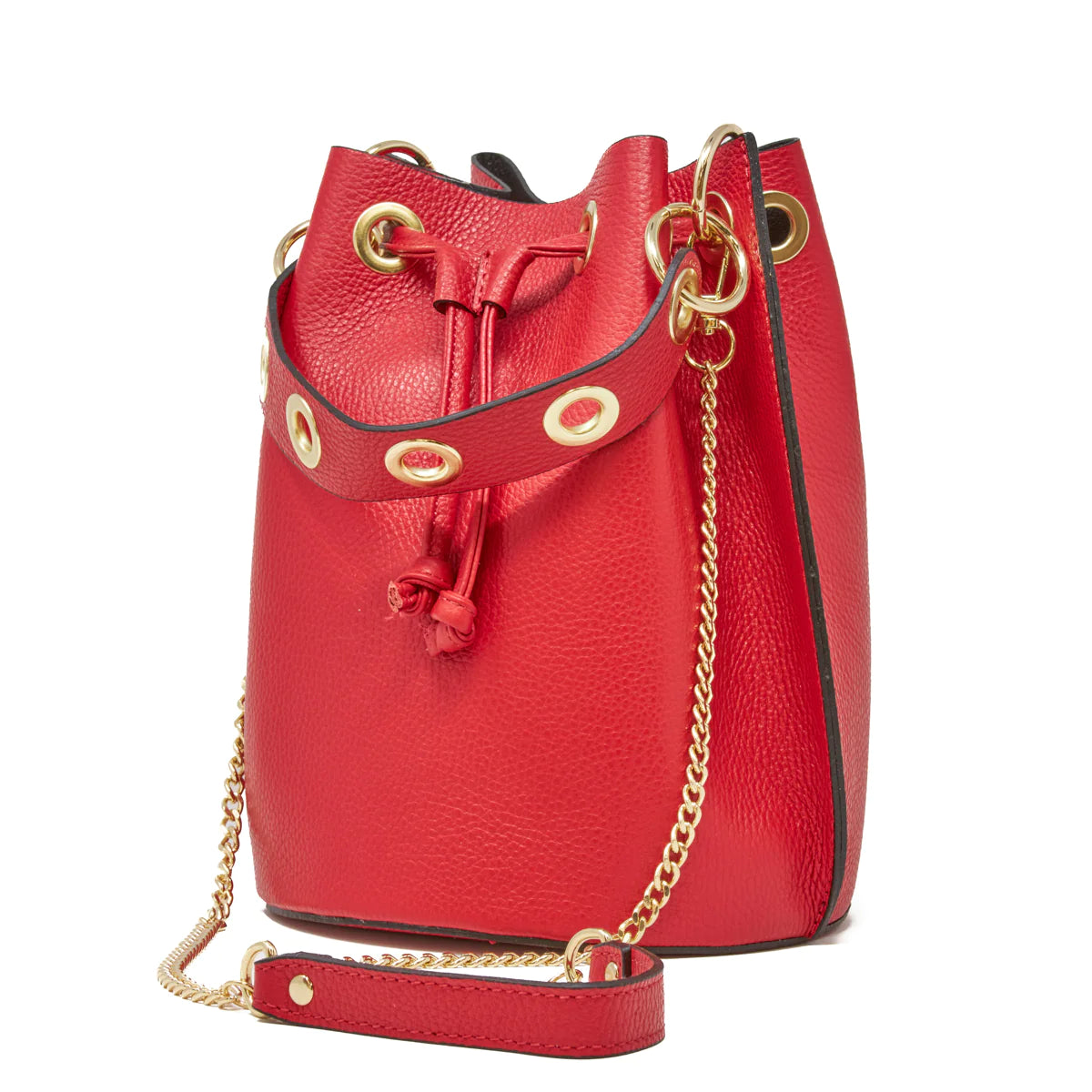 Red Leather Bucket Bag