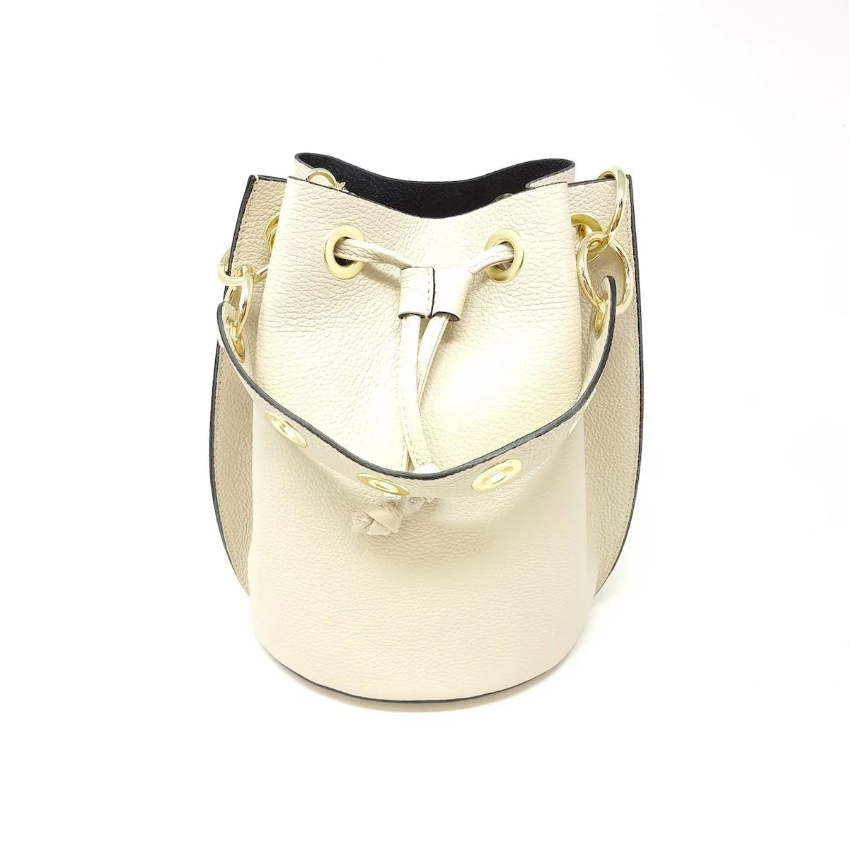 Beige Large Leather Bucket Bag