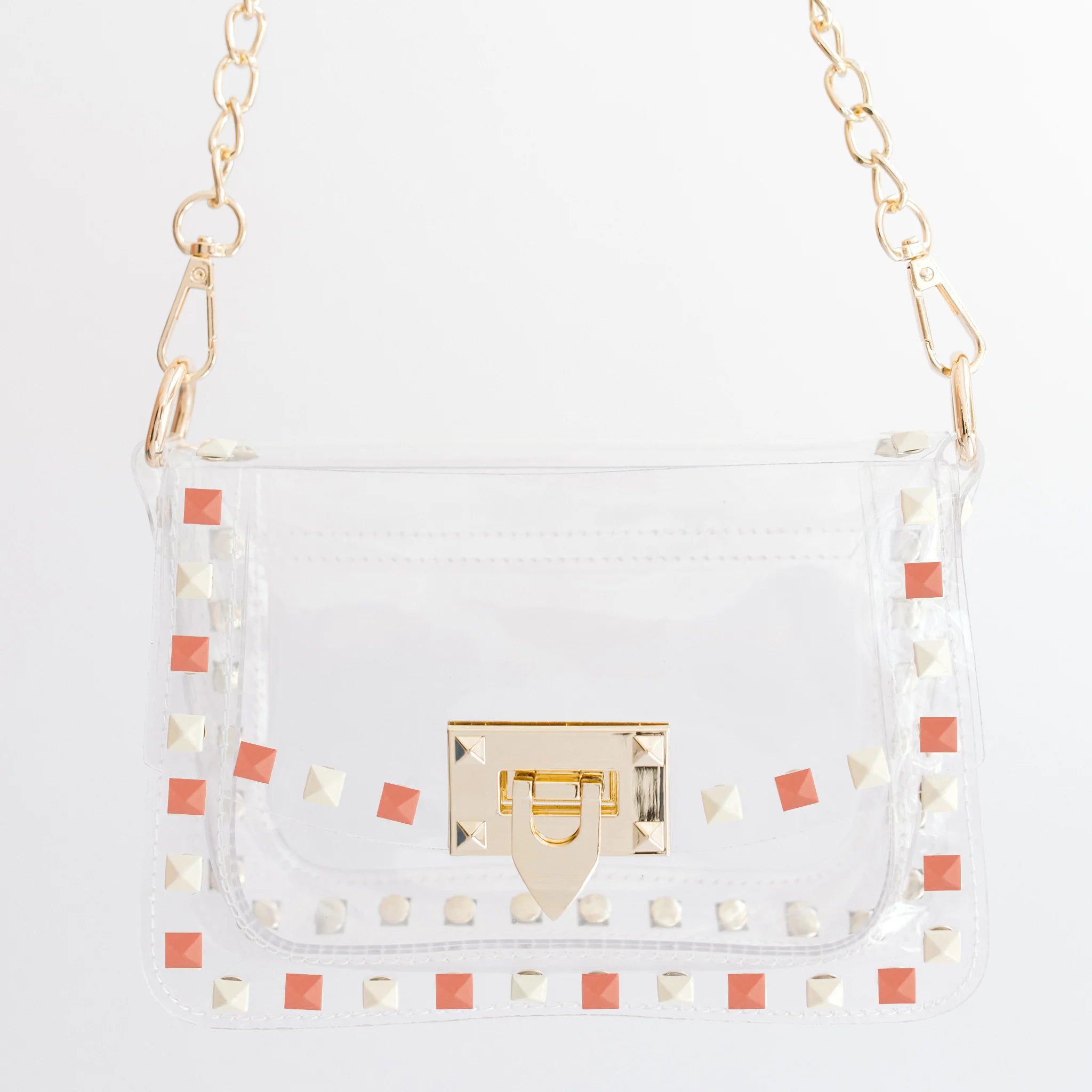 Clear Crossbody Bag - Orange & White Studs
