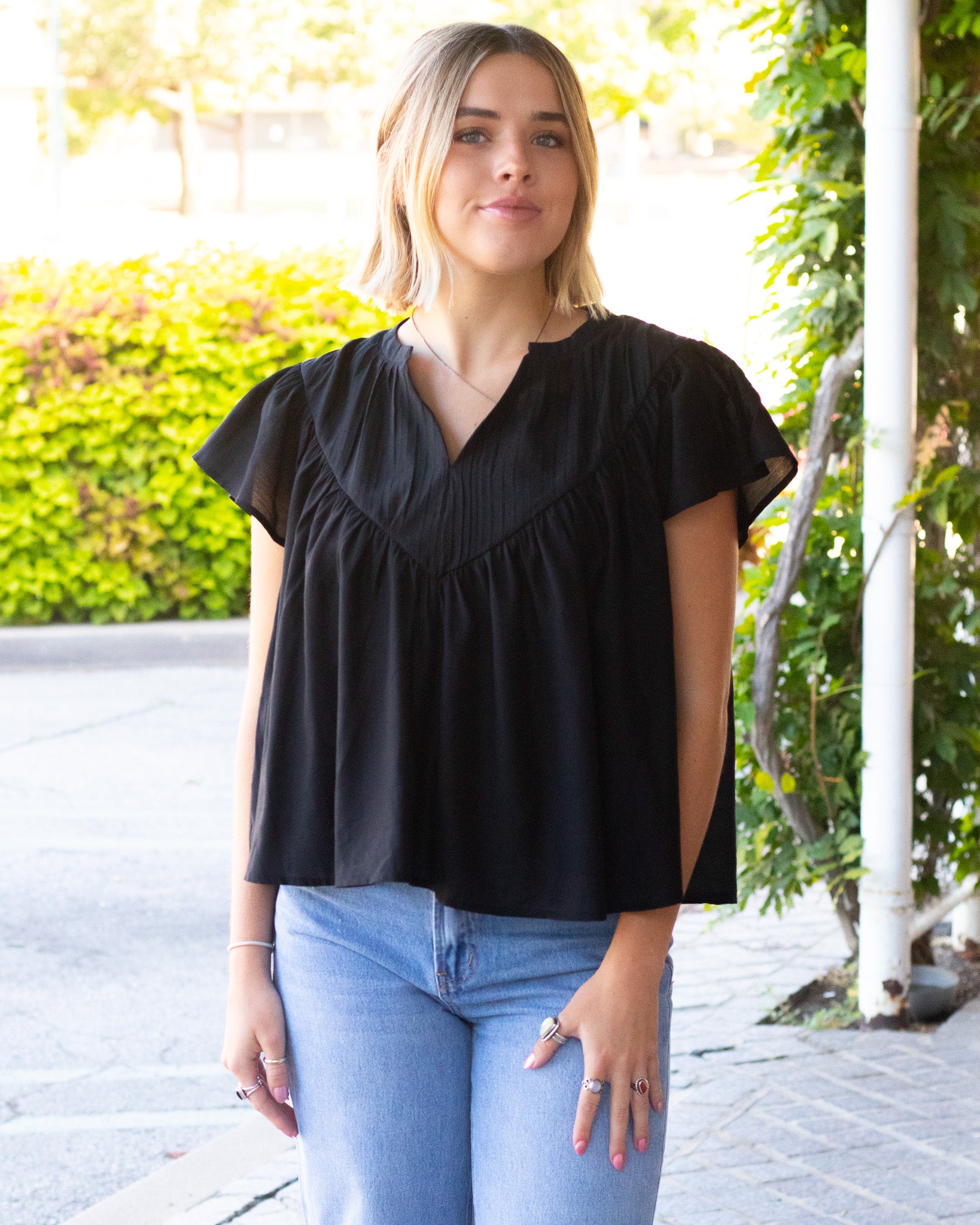 Black Ruffle Sleeve Top