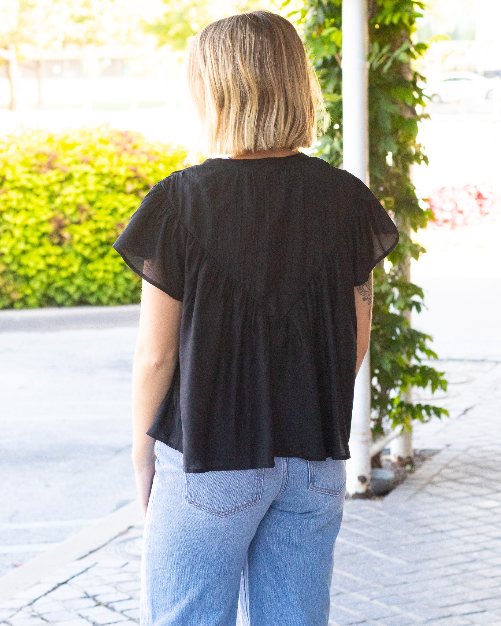 Black Ruffle Sleeve Top