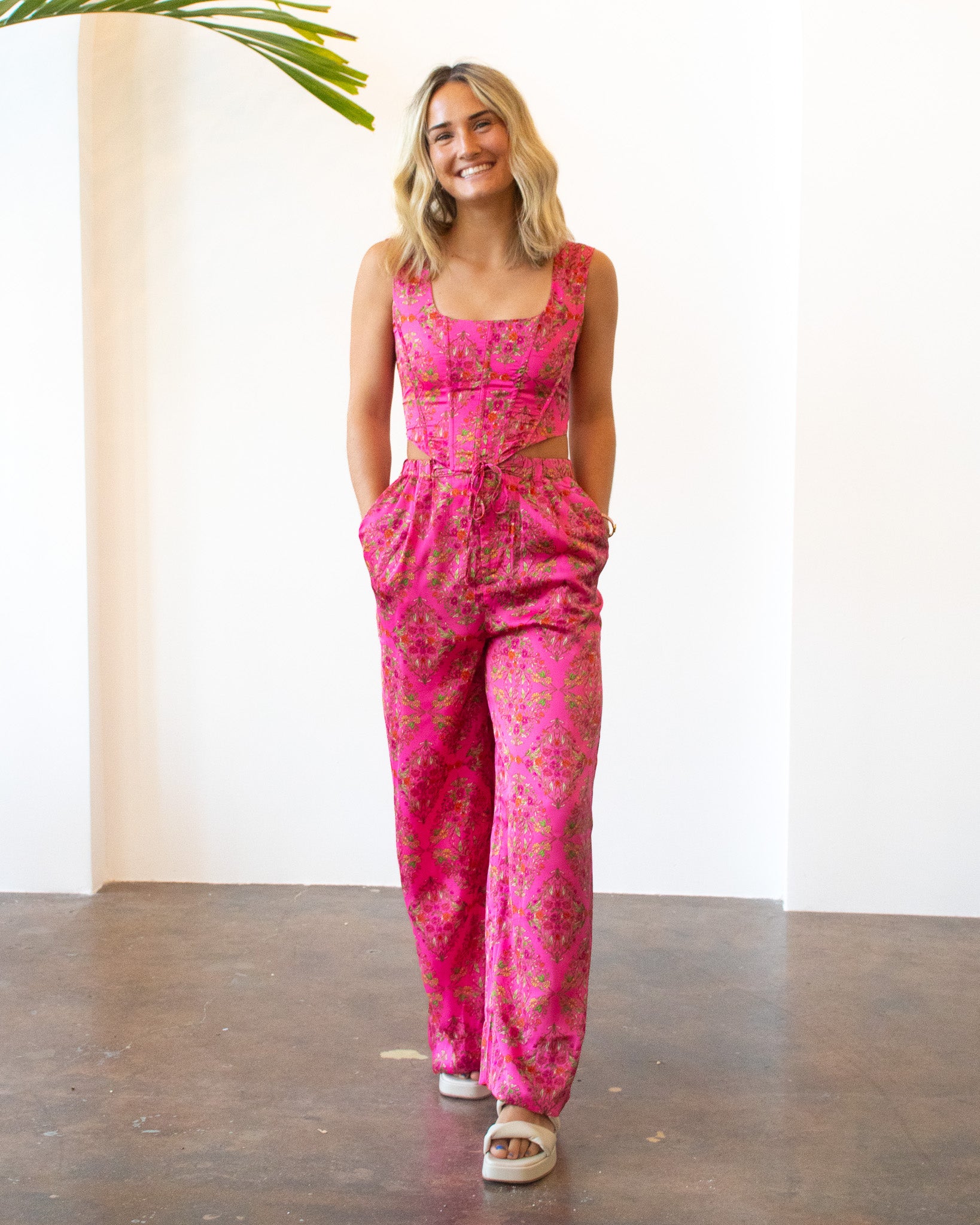 Pink Floral Satin Tank