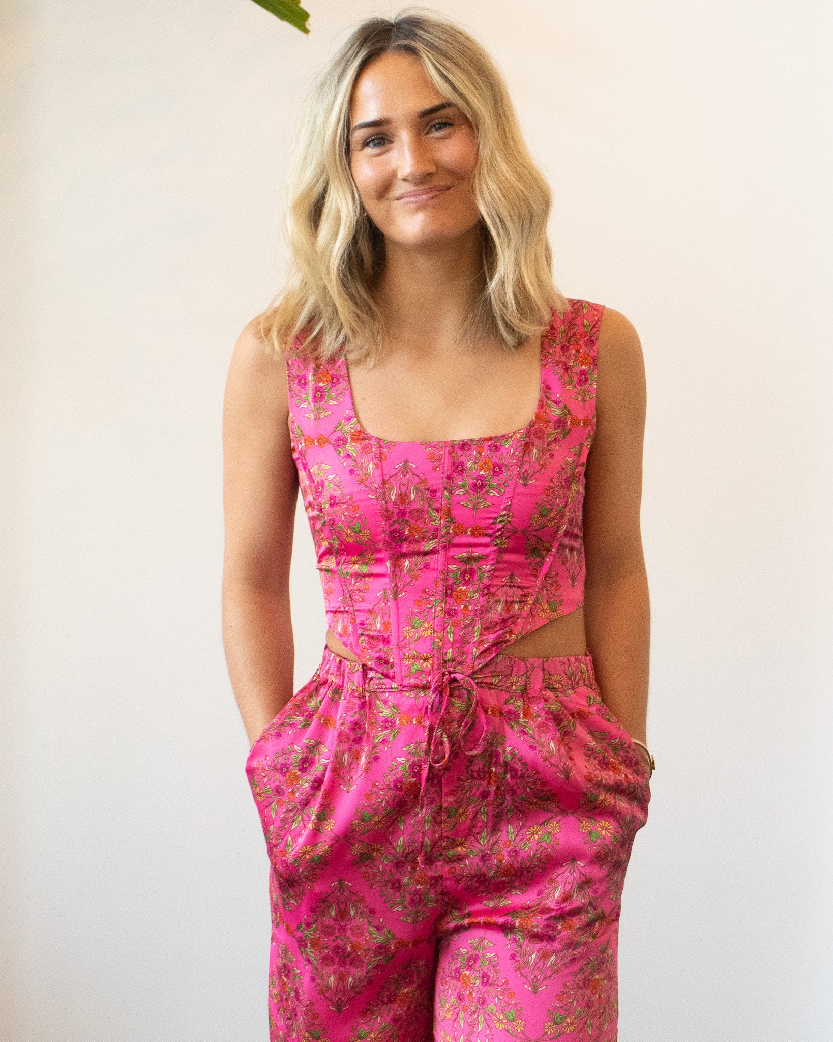 Pink Floral Satin Tank