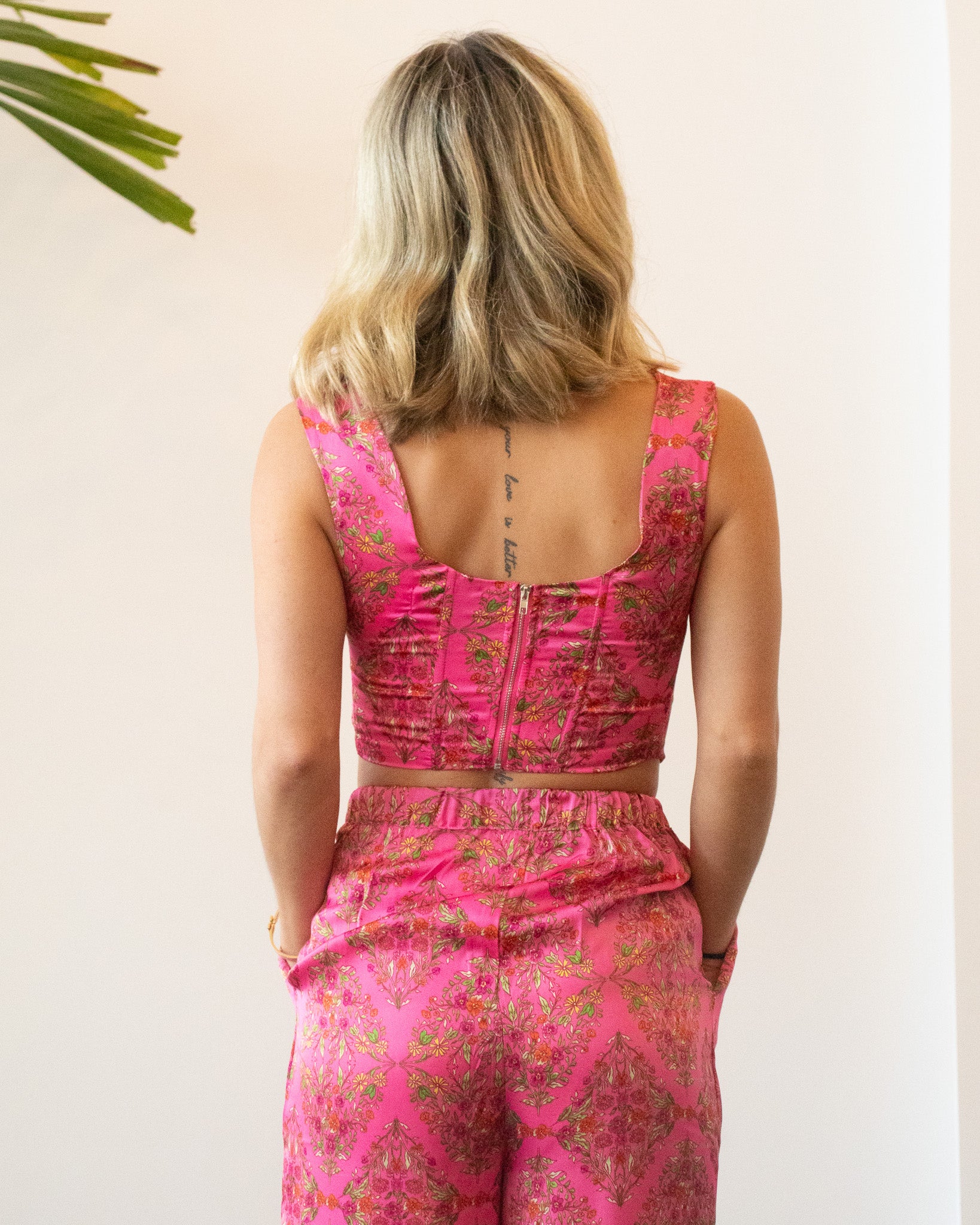Pink Floral Satin Tank
