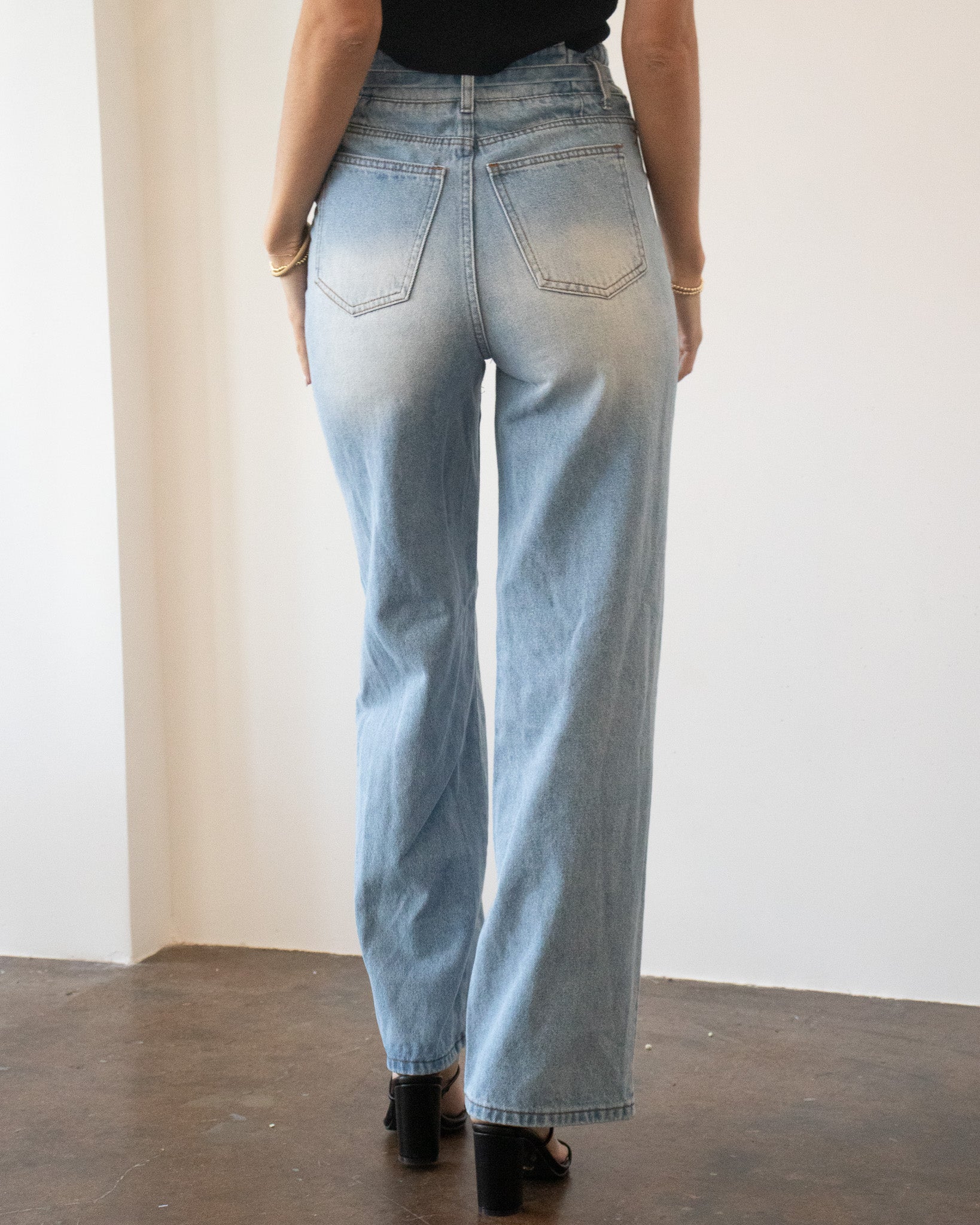 Light Denim Belted Jeans
