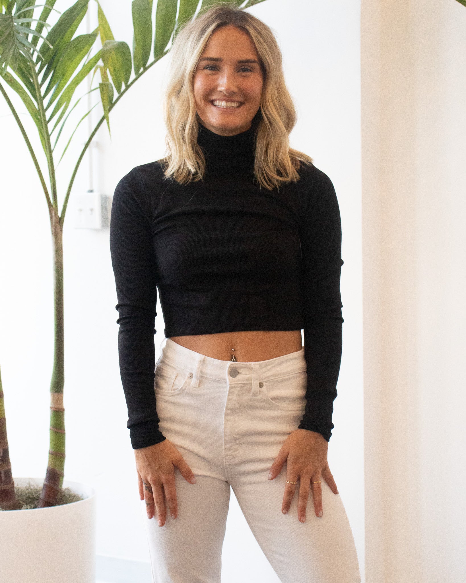 Black High Neck Staple Top