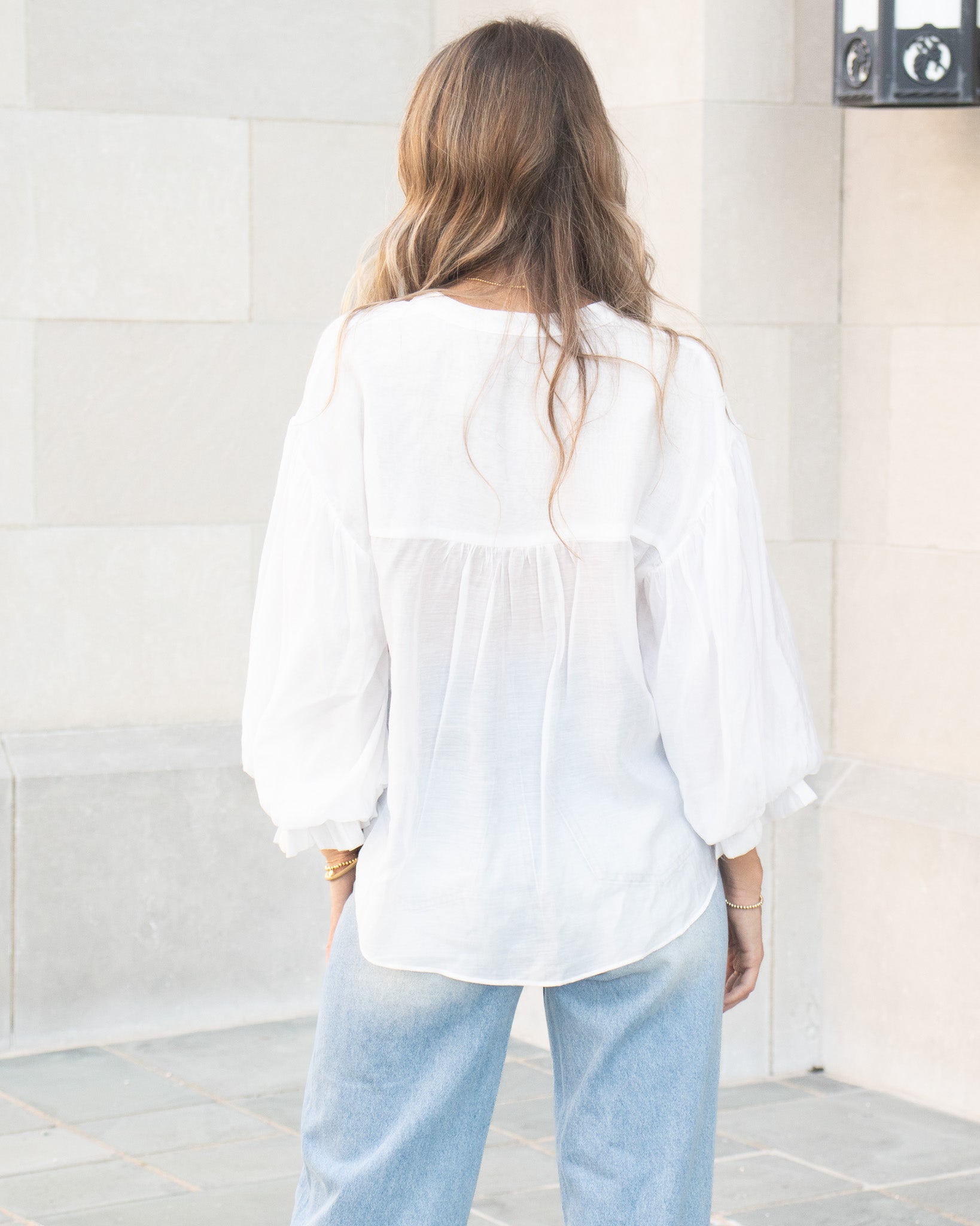 Puff Sleeve Button Down - White