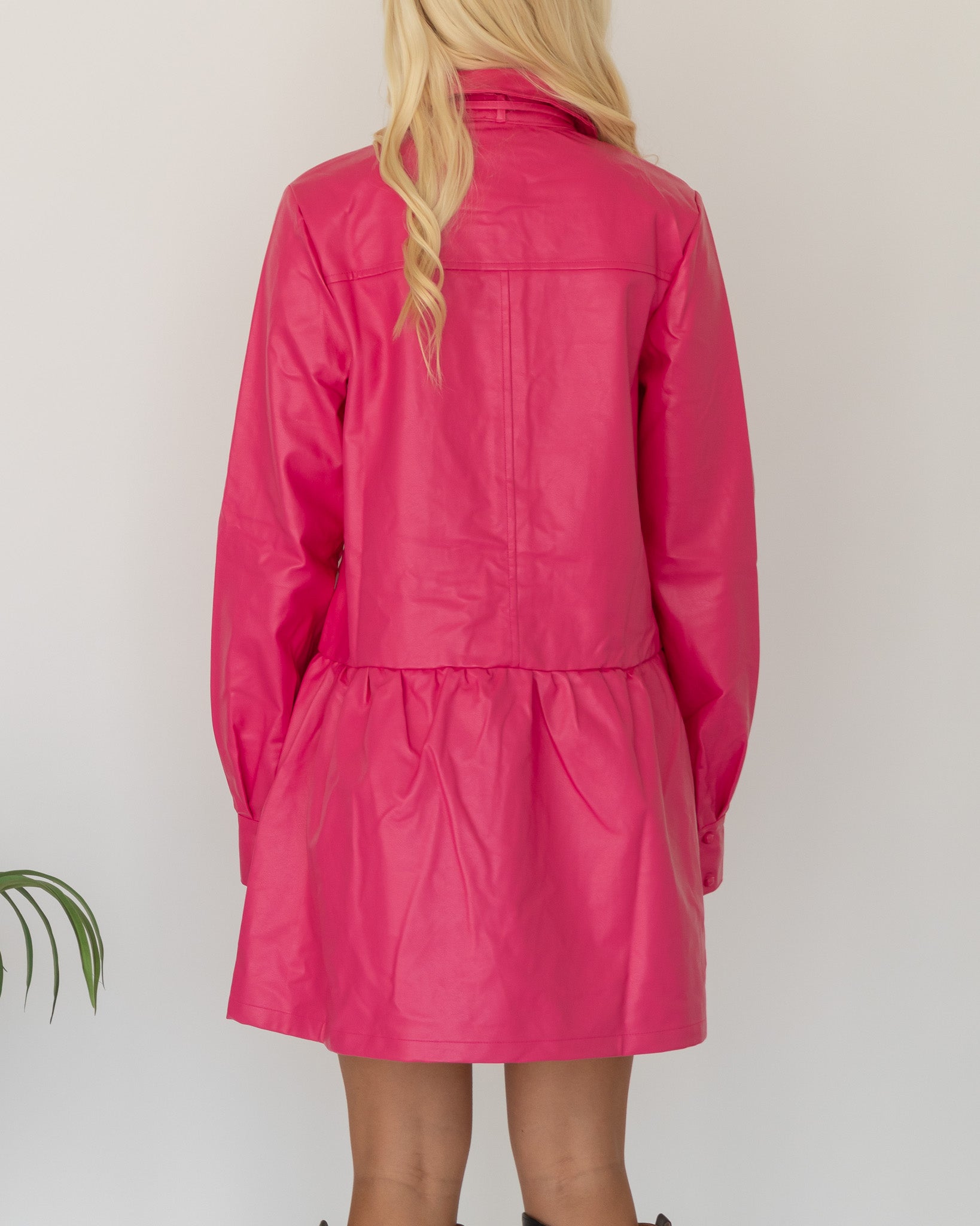 Pink Vegan Leather Mini Dress