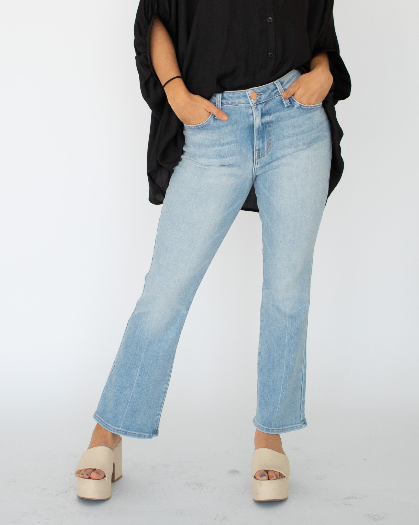 Bambino Creased Line Crop Baby Flares - Light Wash