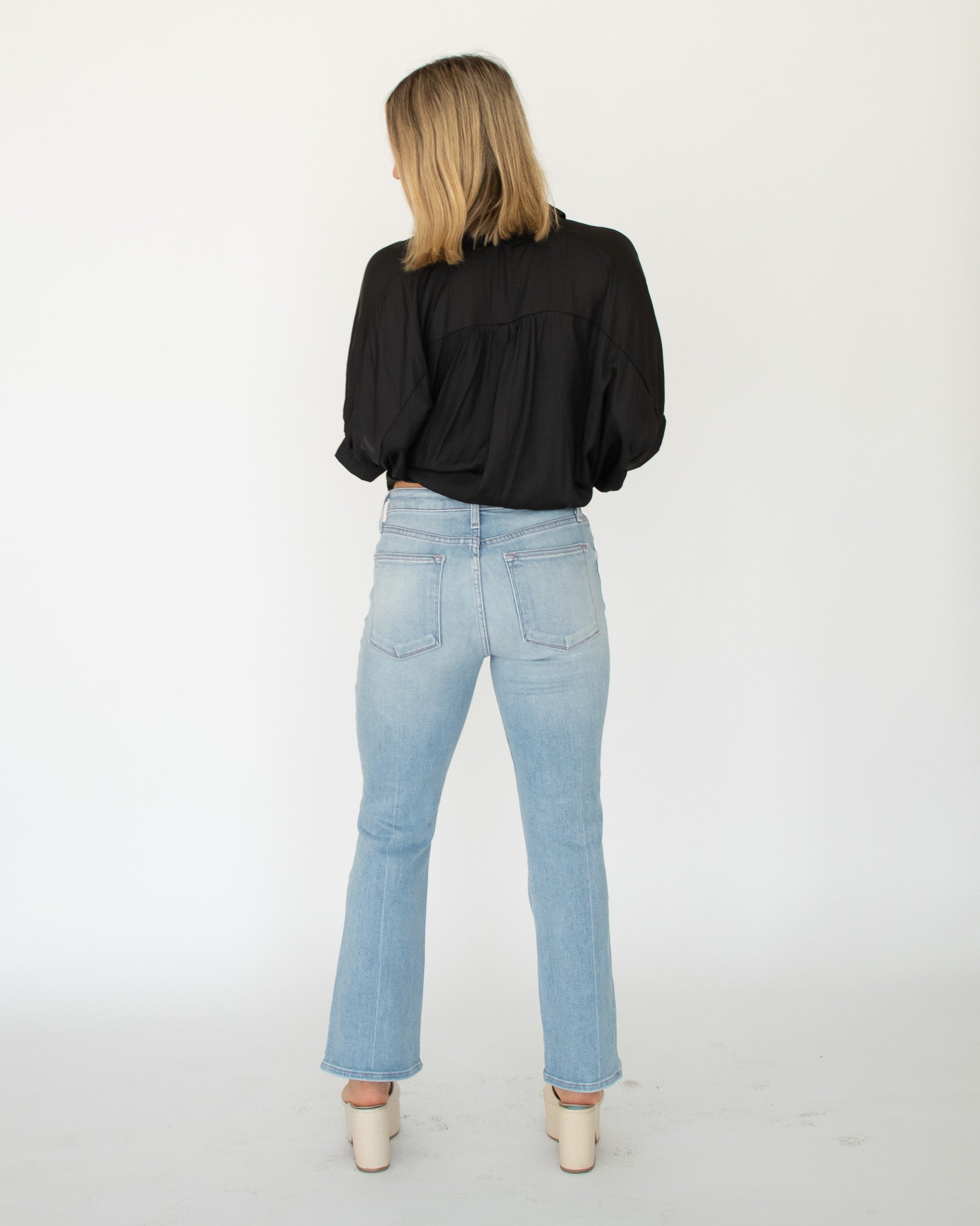 Bambino Creased Line Crop Baby Flares - Light Wash