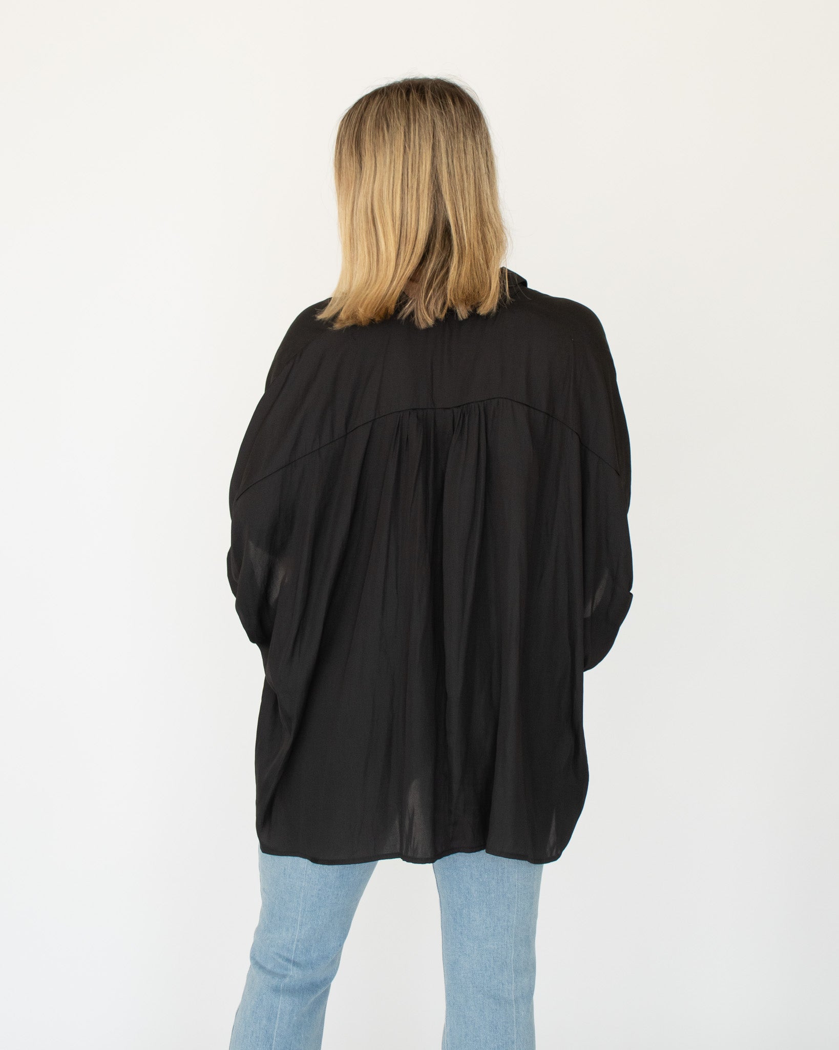 Satin Oversized Button Down - Black