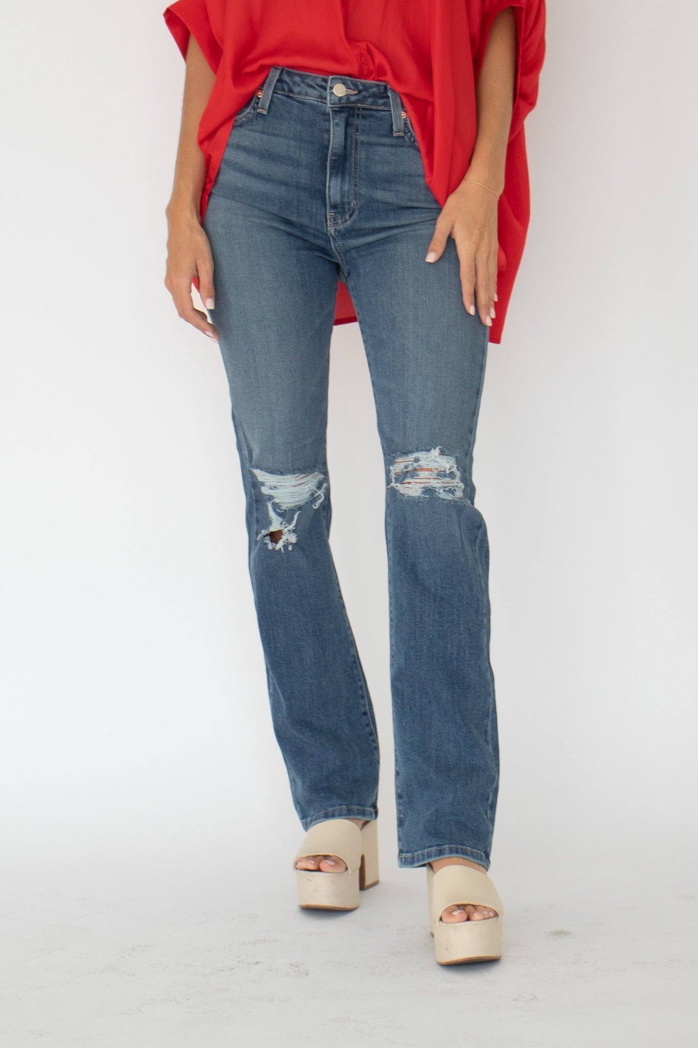 Venice Distressed Straight Leg - Medium Wash