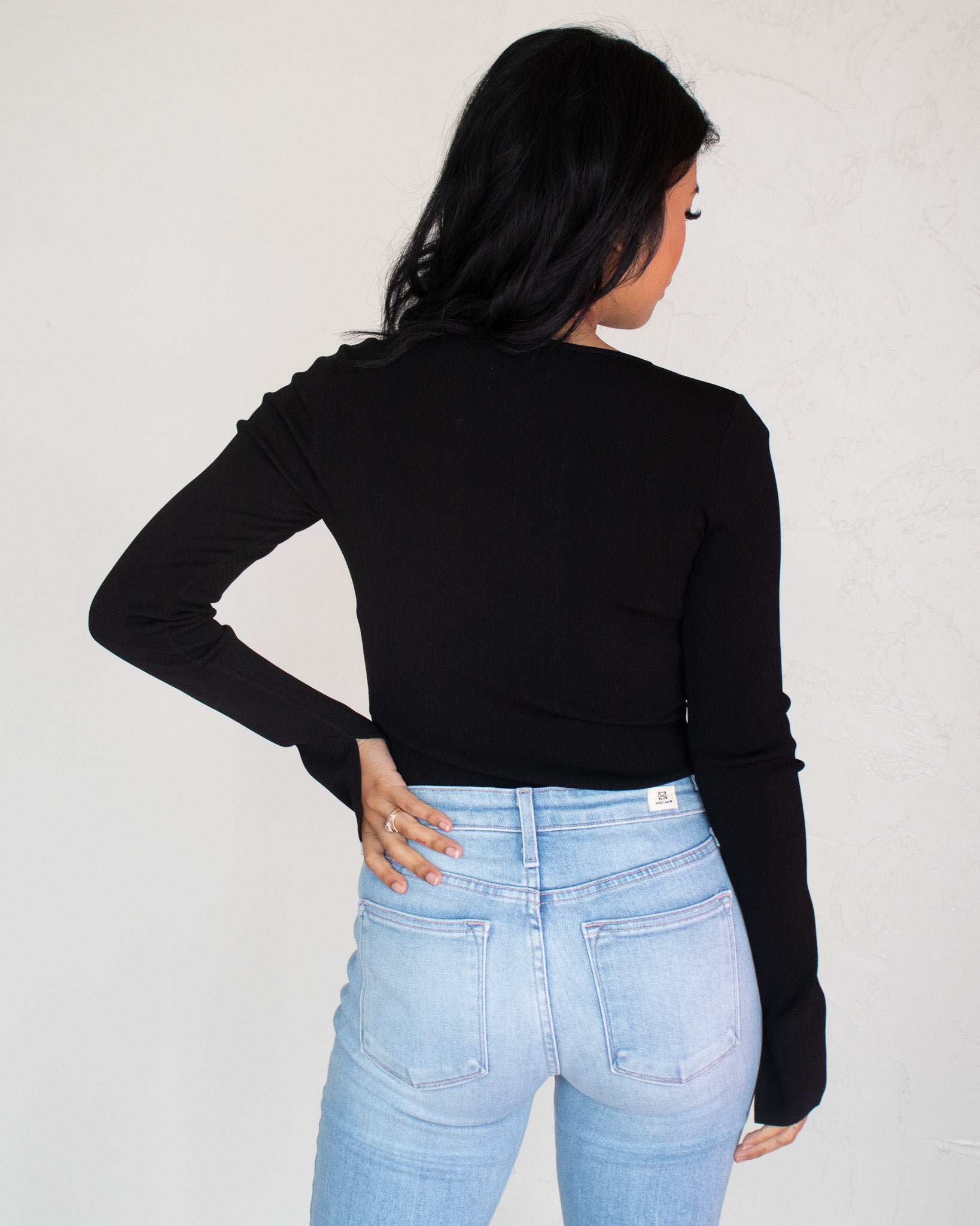 Jenny Long Sleeve Square Neck Bodysuit - Black