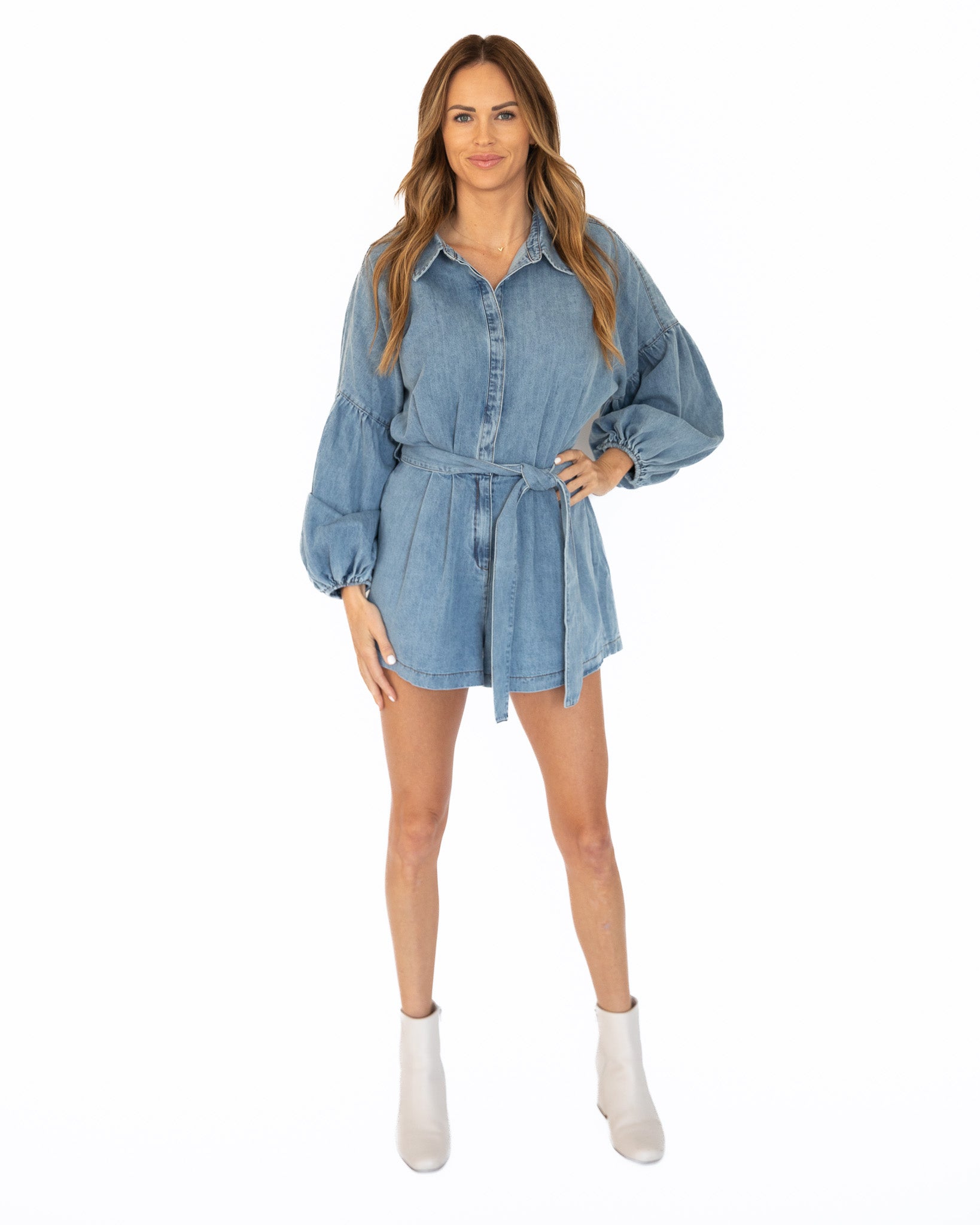 Denim Balloon Sleeve Romper