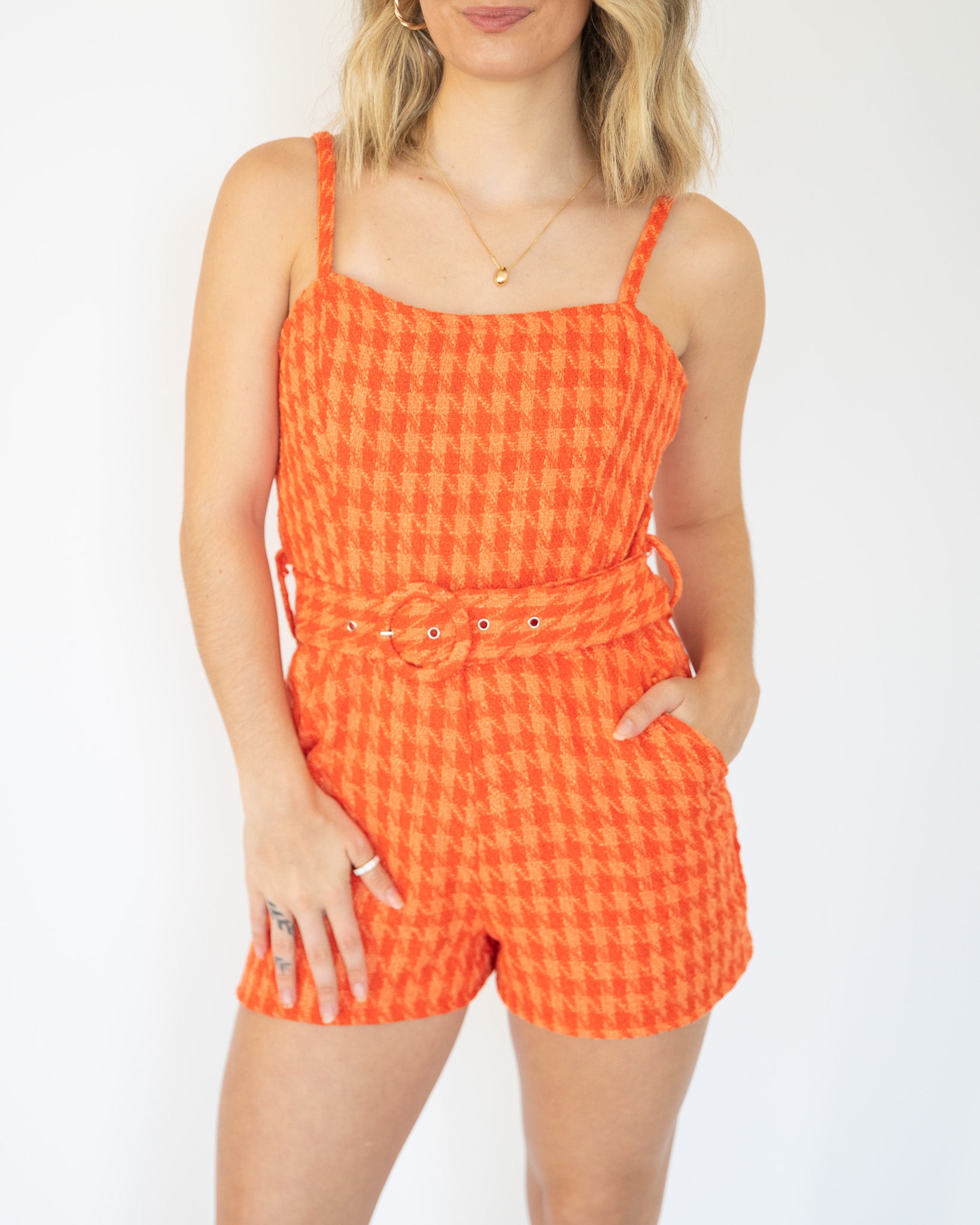 Boss Babe Belted Tweed Romper