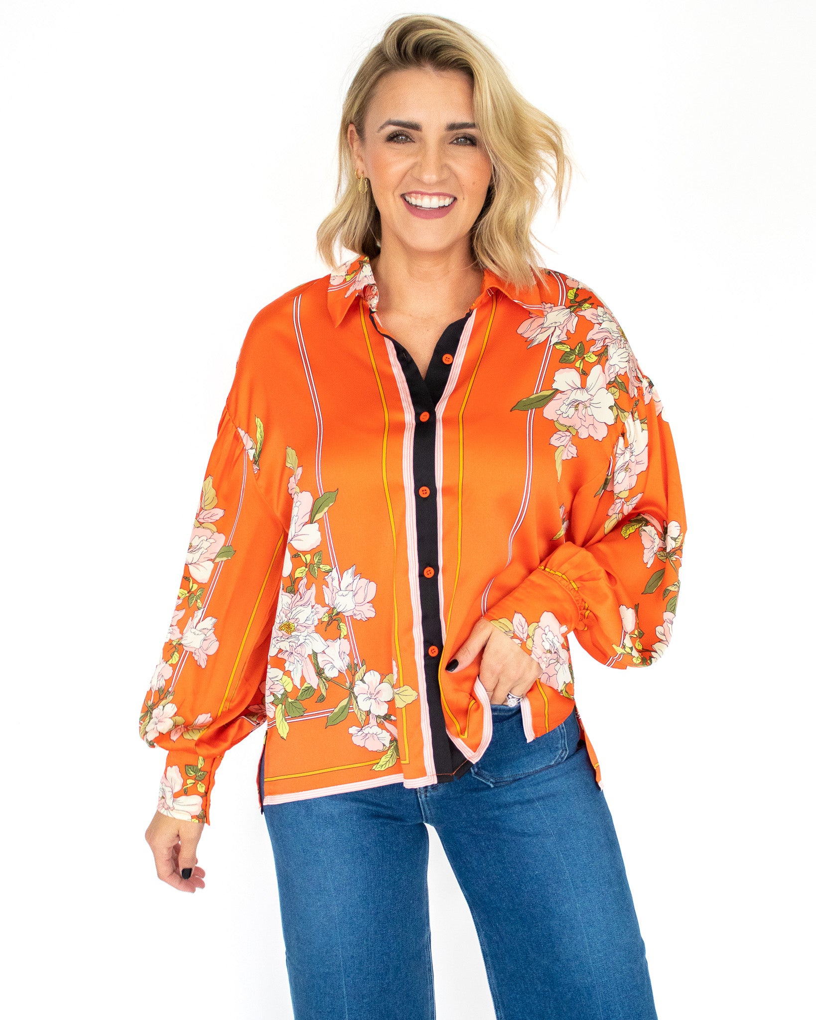 Fall Floral Print Button Down