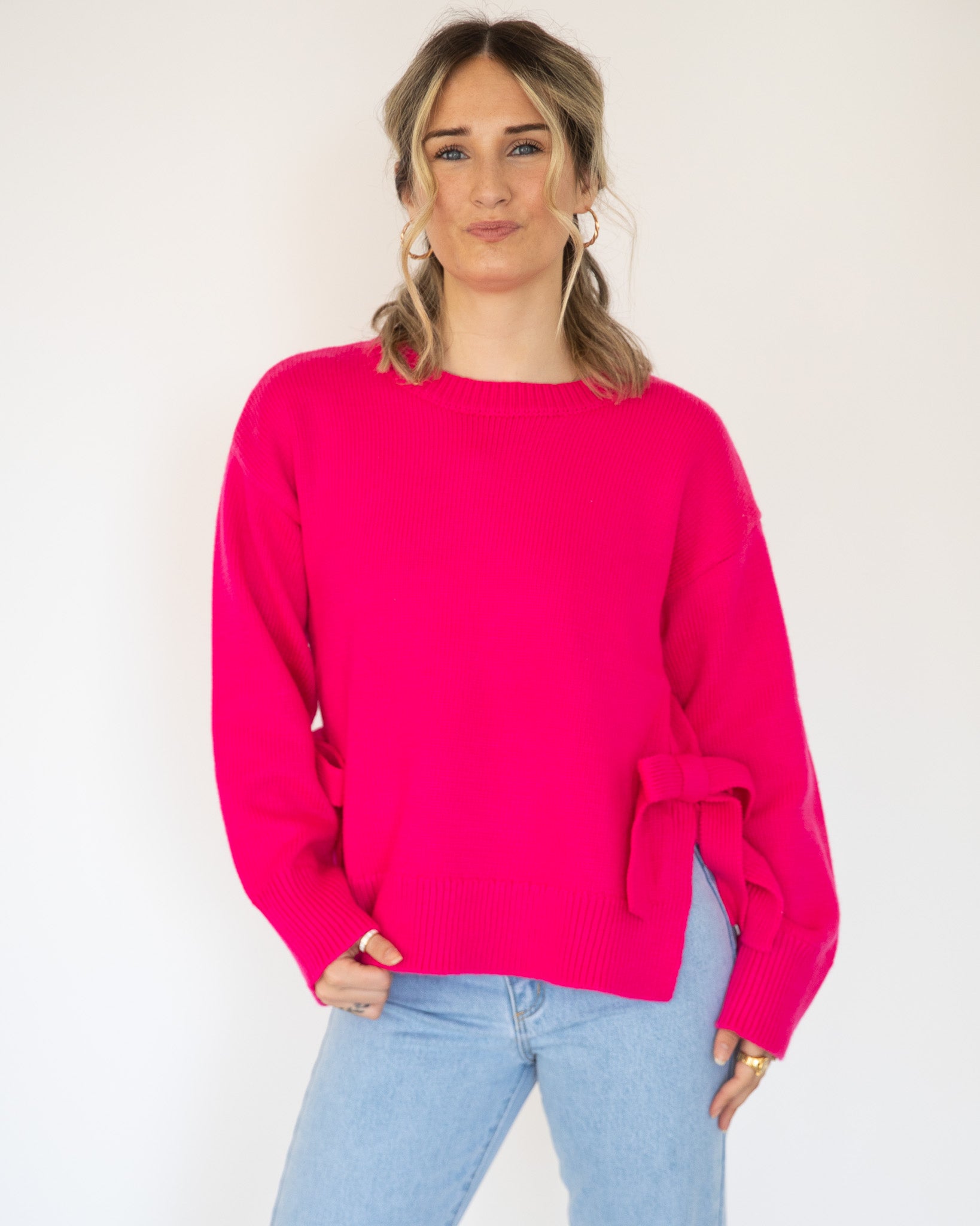 Tied With A Bow Fucshia Sweater