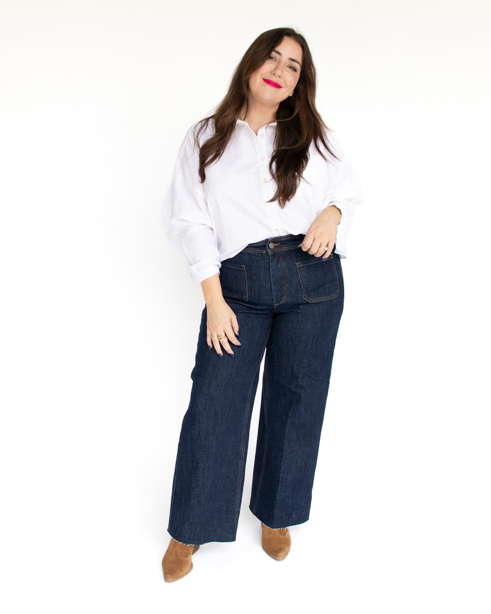 High-Rise Wide Leg Patch Pocket Jeans