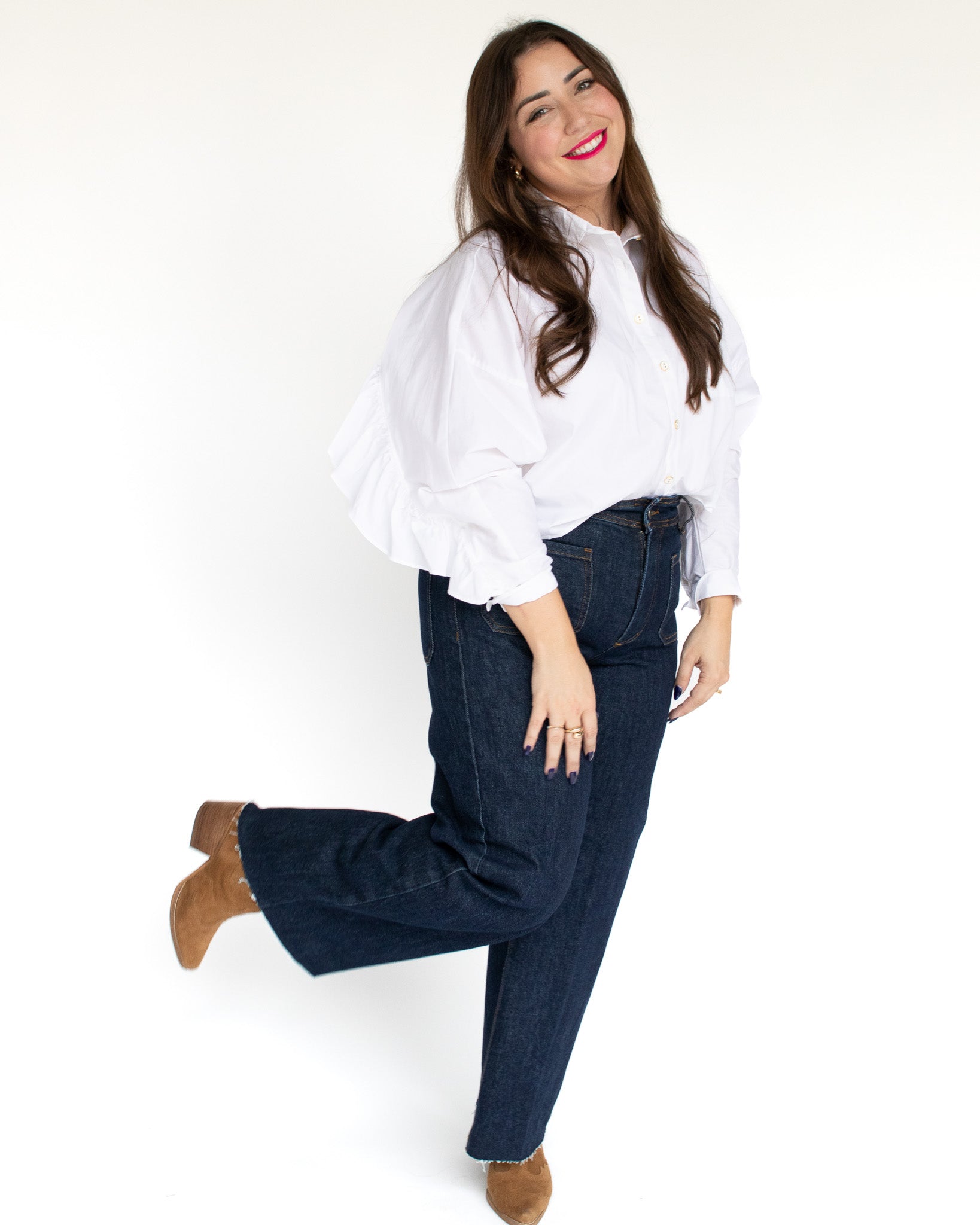 High-Rise Wide Leg Patch Pocket Jeans