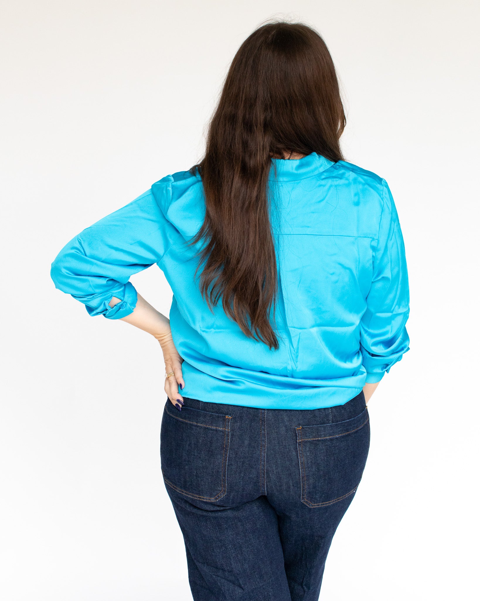 Bright Staple Satin Button Down - Vivid Blue