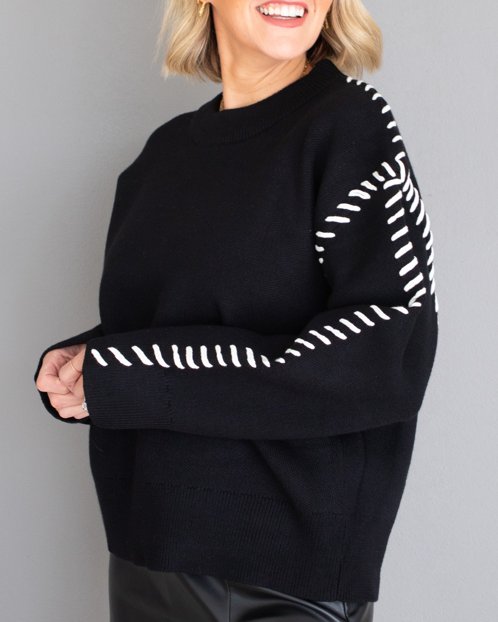 Saved By A Stitch Sweater - Black & White