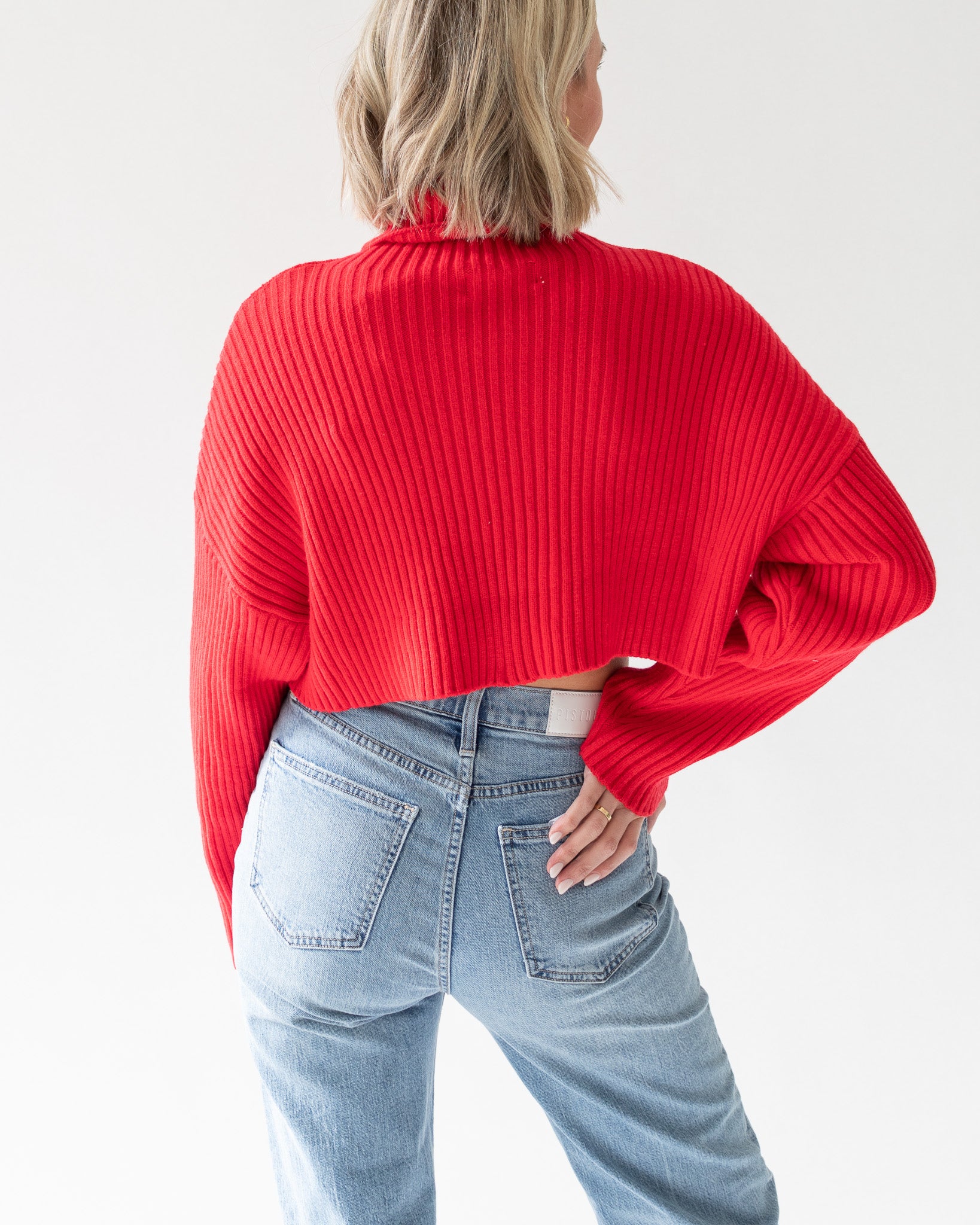 Cropped Turtleneck Sweater - Red