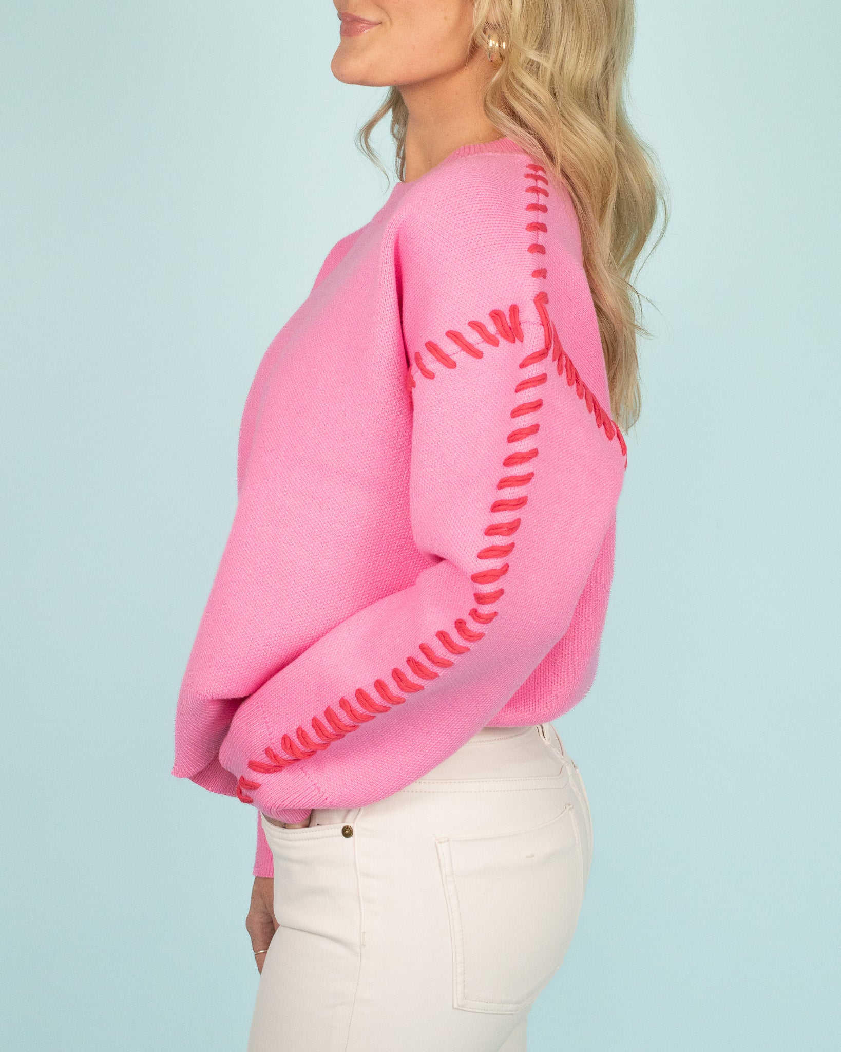 Saved By A Stitch Sweater - Pink & Red