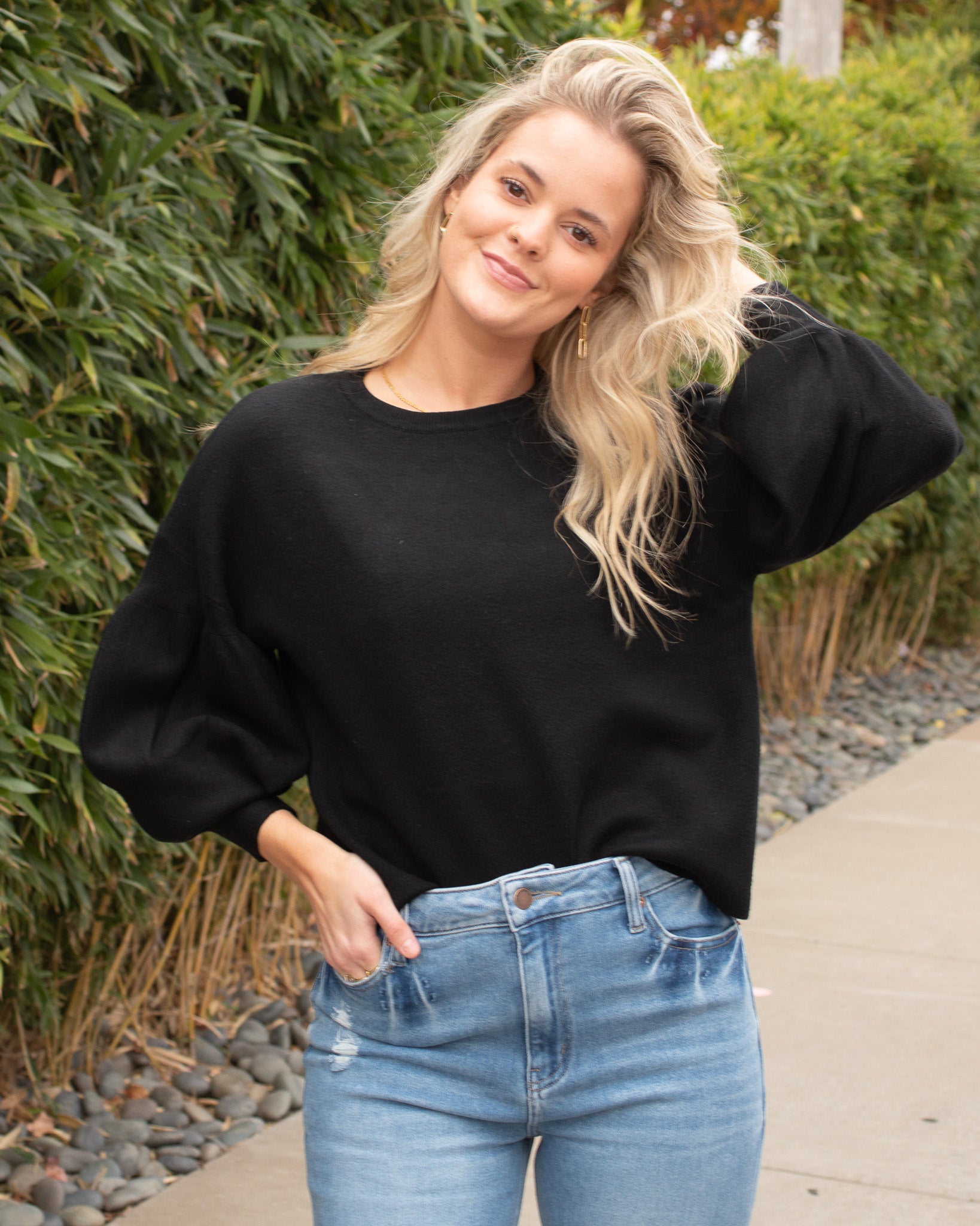 Balloon Sleeve Sweater - Black