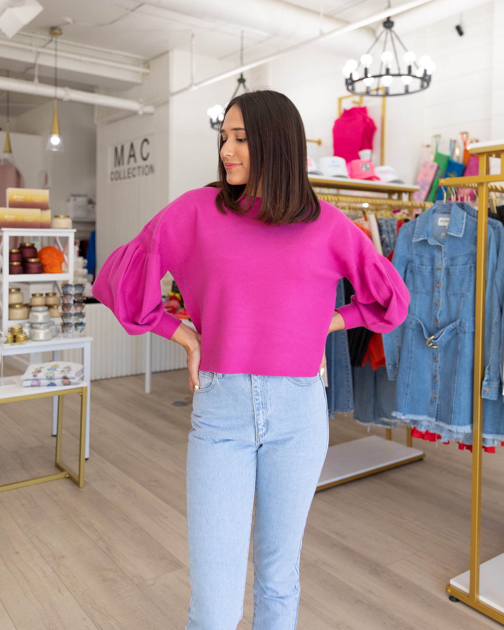 Balloon Sleeve Sweater - Magenta