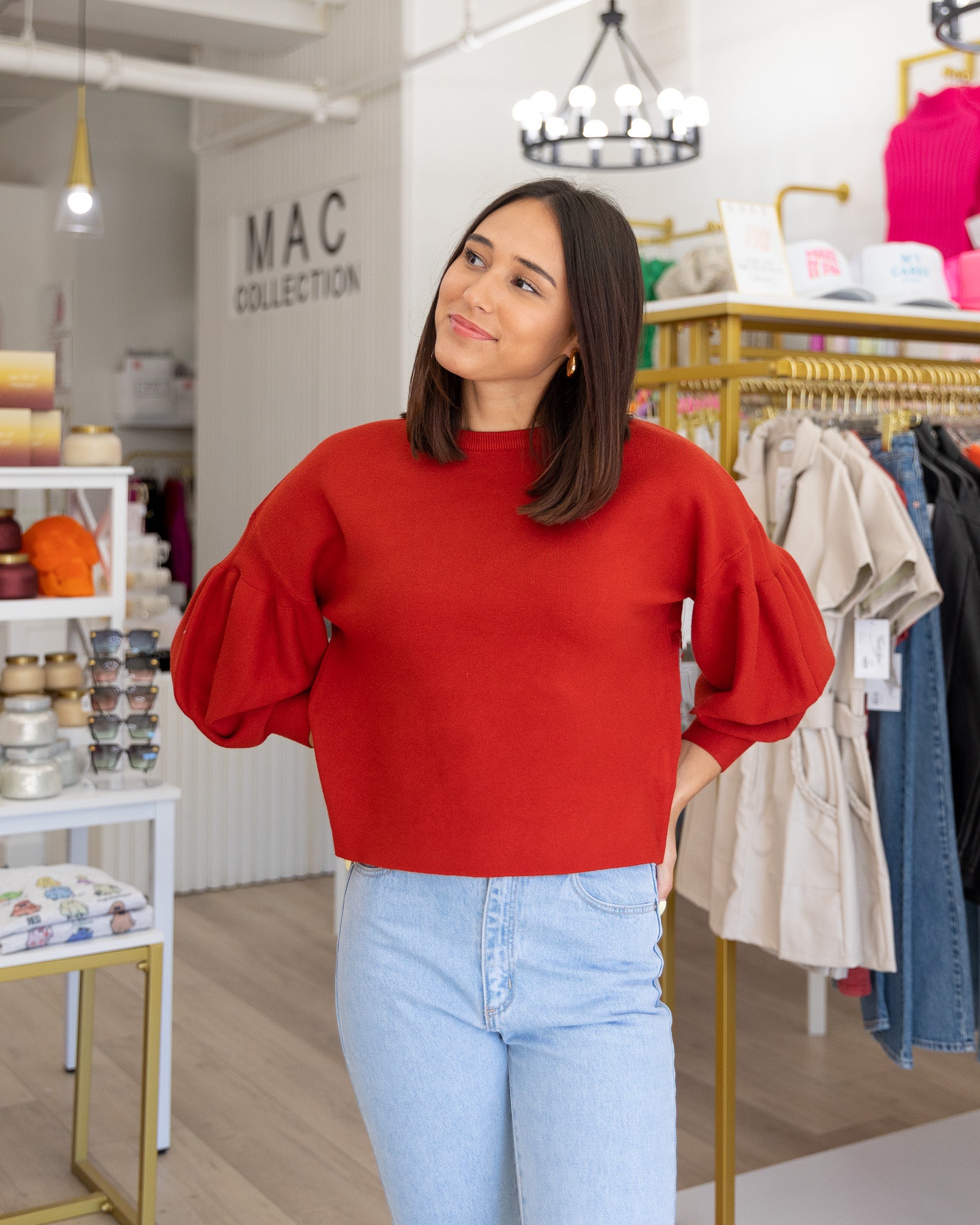 Balloon Sleeve Sweater - Lava Falls
