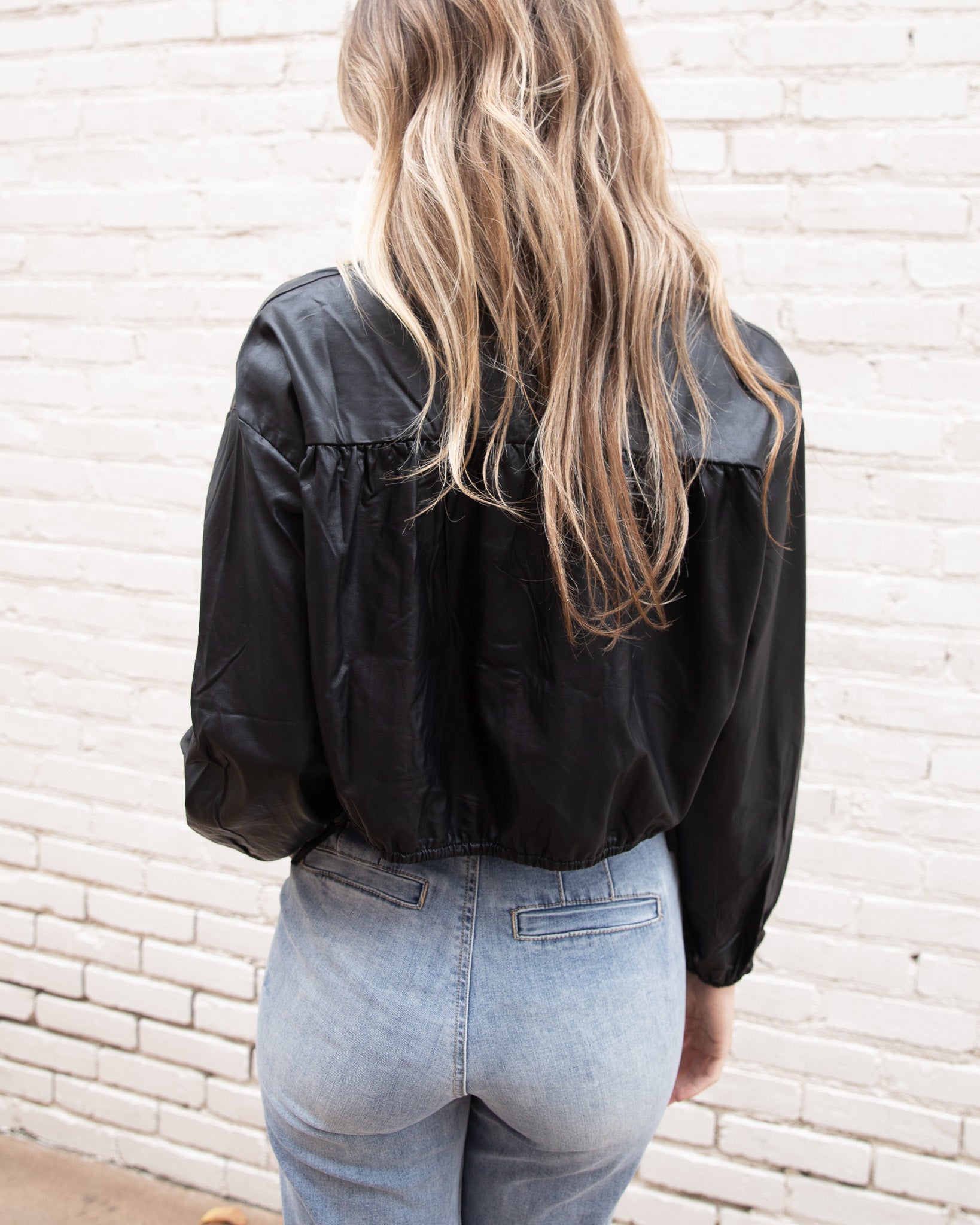 Black Pleather Cropped Jacket