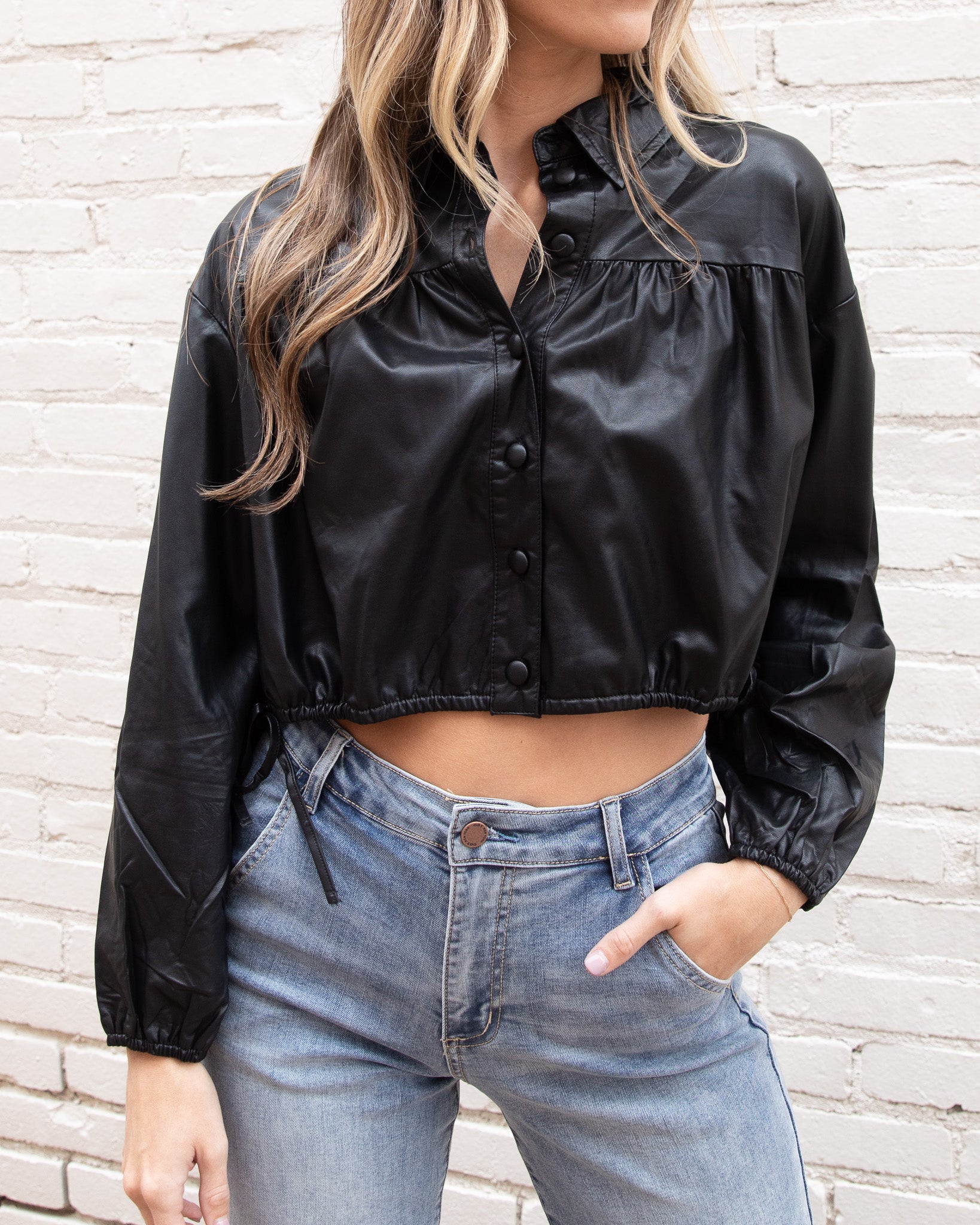 Black Pleather Cropped Jacket