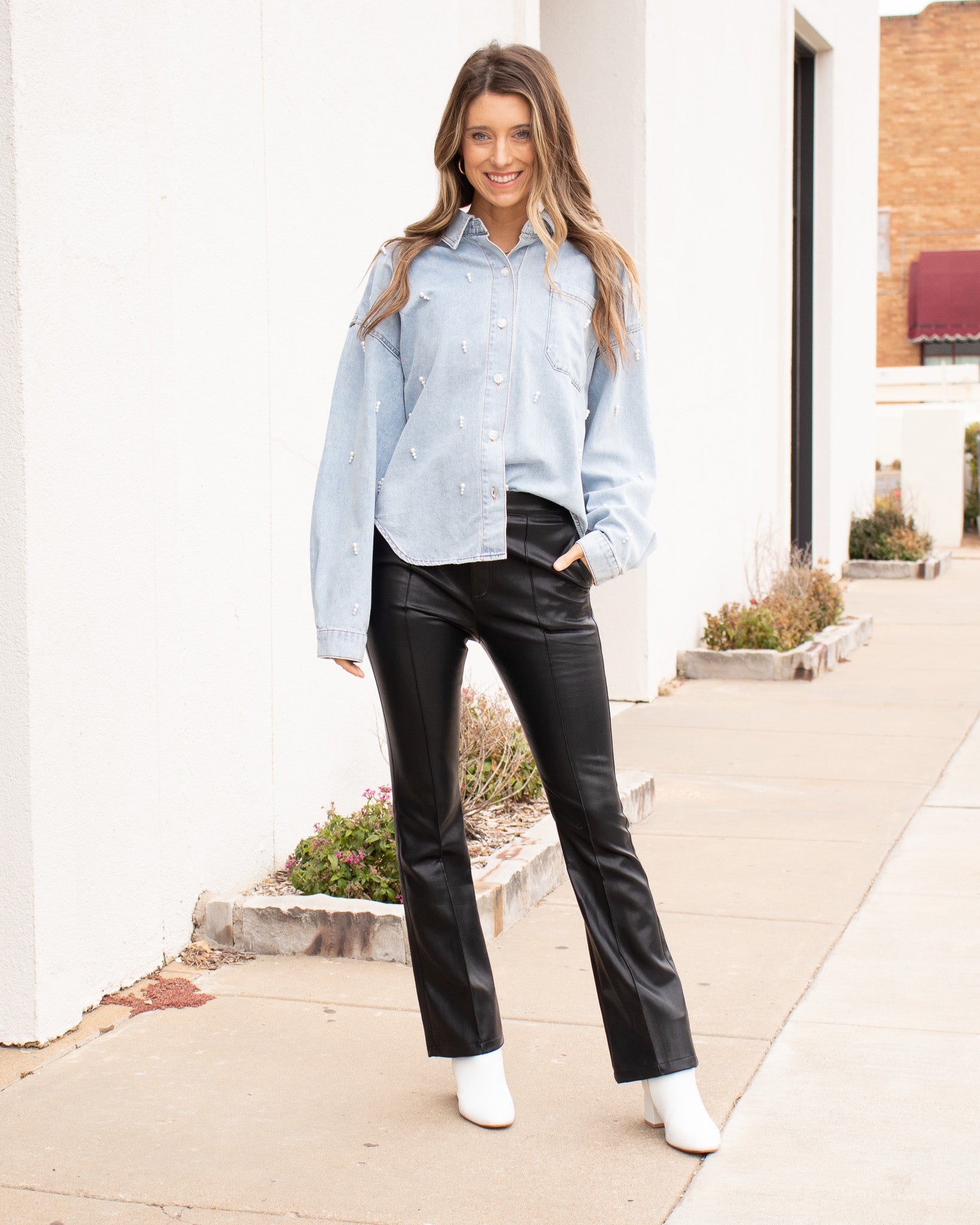 Denim & Pearls Button Up