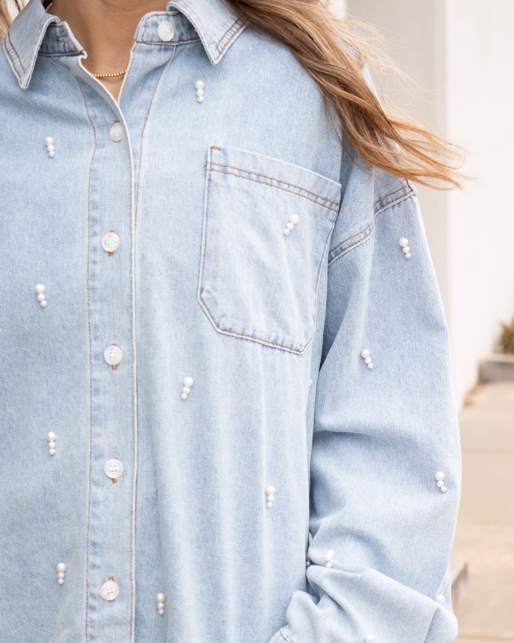 Denim & Pearls Button Up